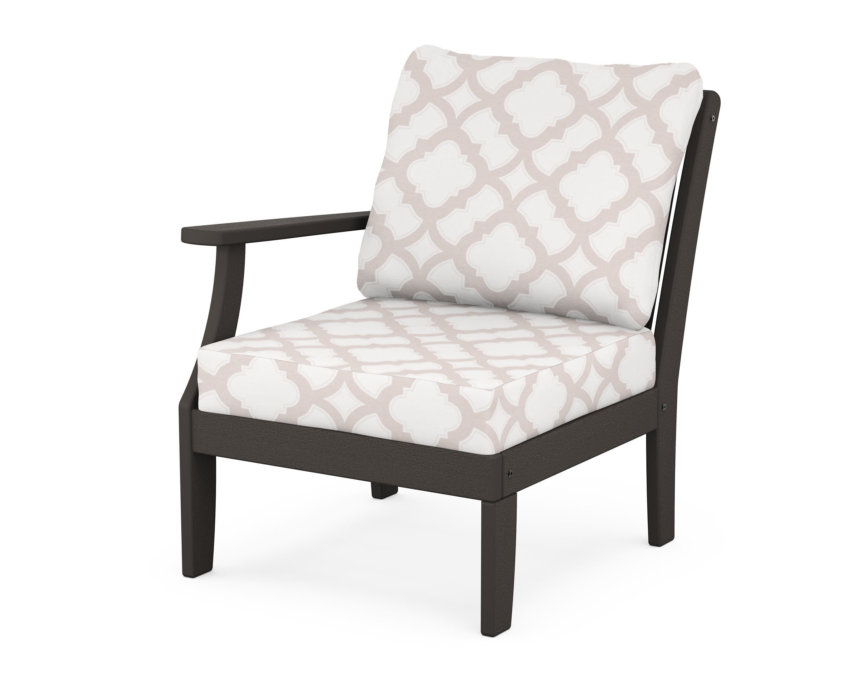 Braxton Modular Left Arm Chair in Vintage Coffee / Trellis Dune Burlap