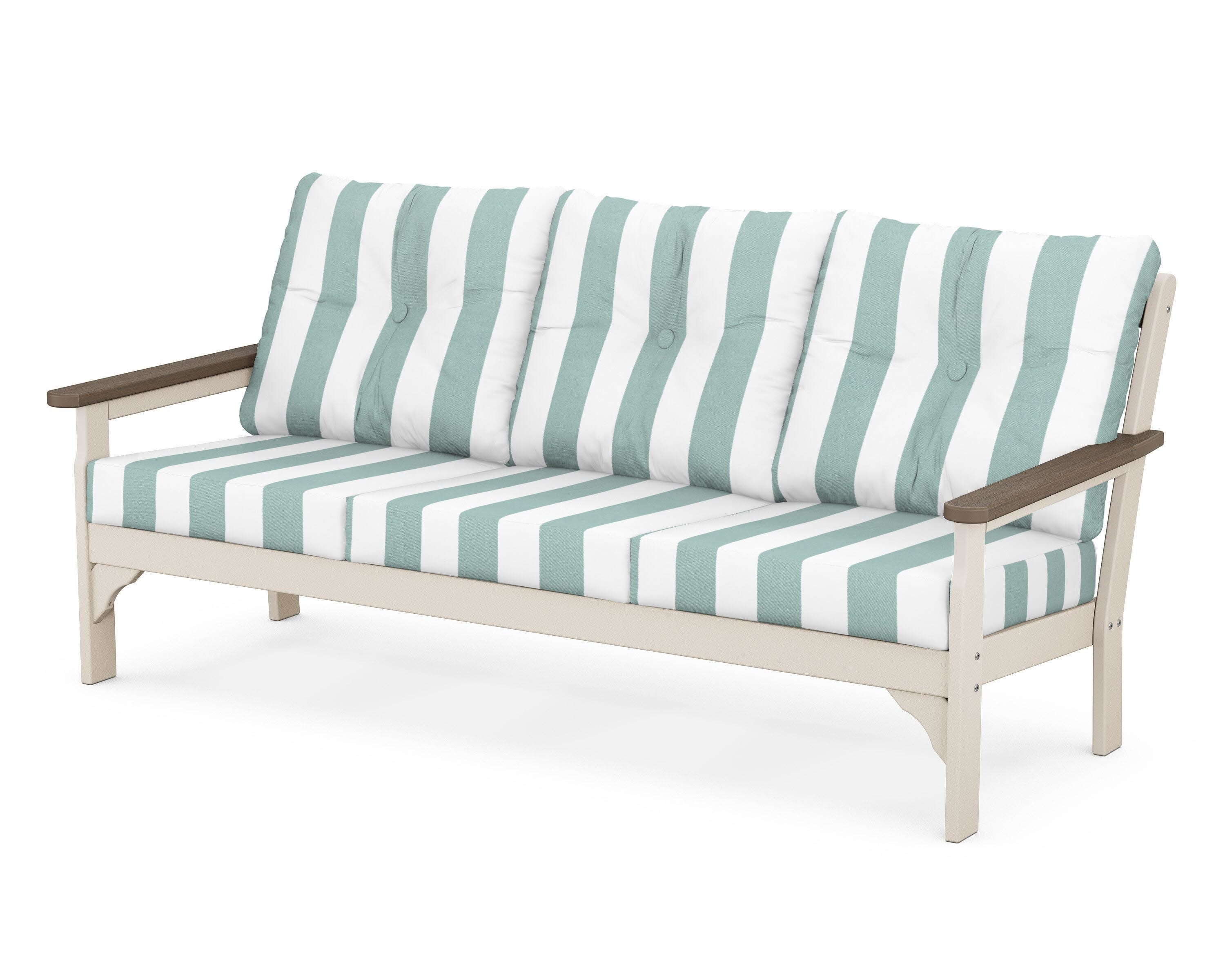 Vineyard Deep Seating Sofa in Sand / Kona / Cabana Stripe Glacier Spa