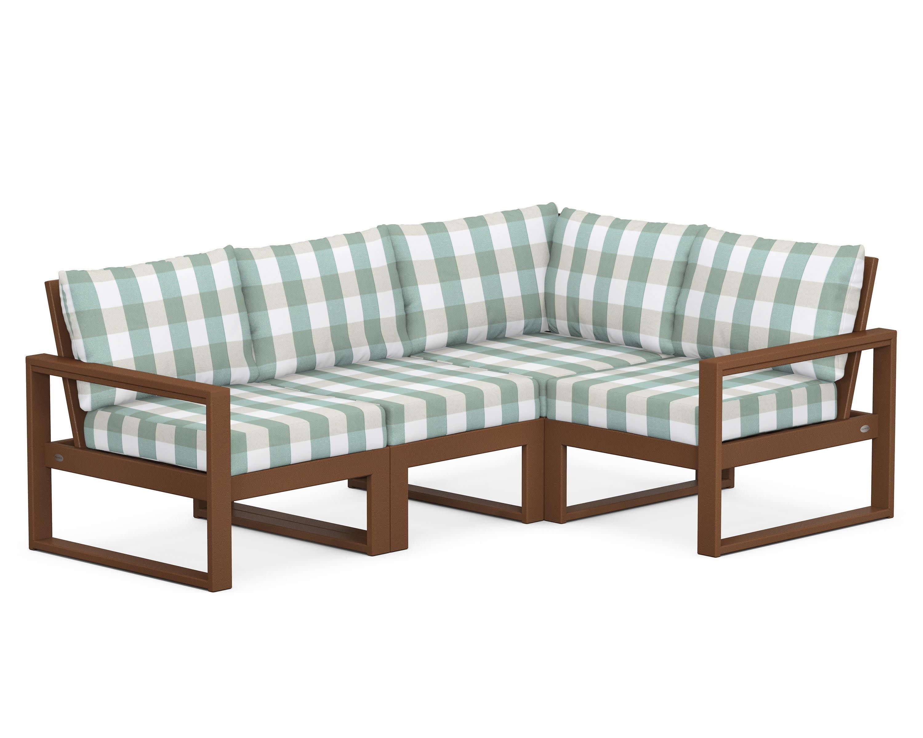 EDGE 4-Piece Modular Deep Seating Set in Teak / Buffalo Plaid Glacier Spa