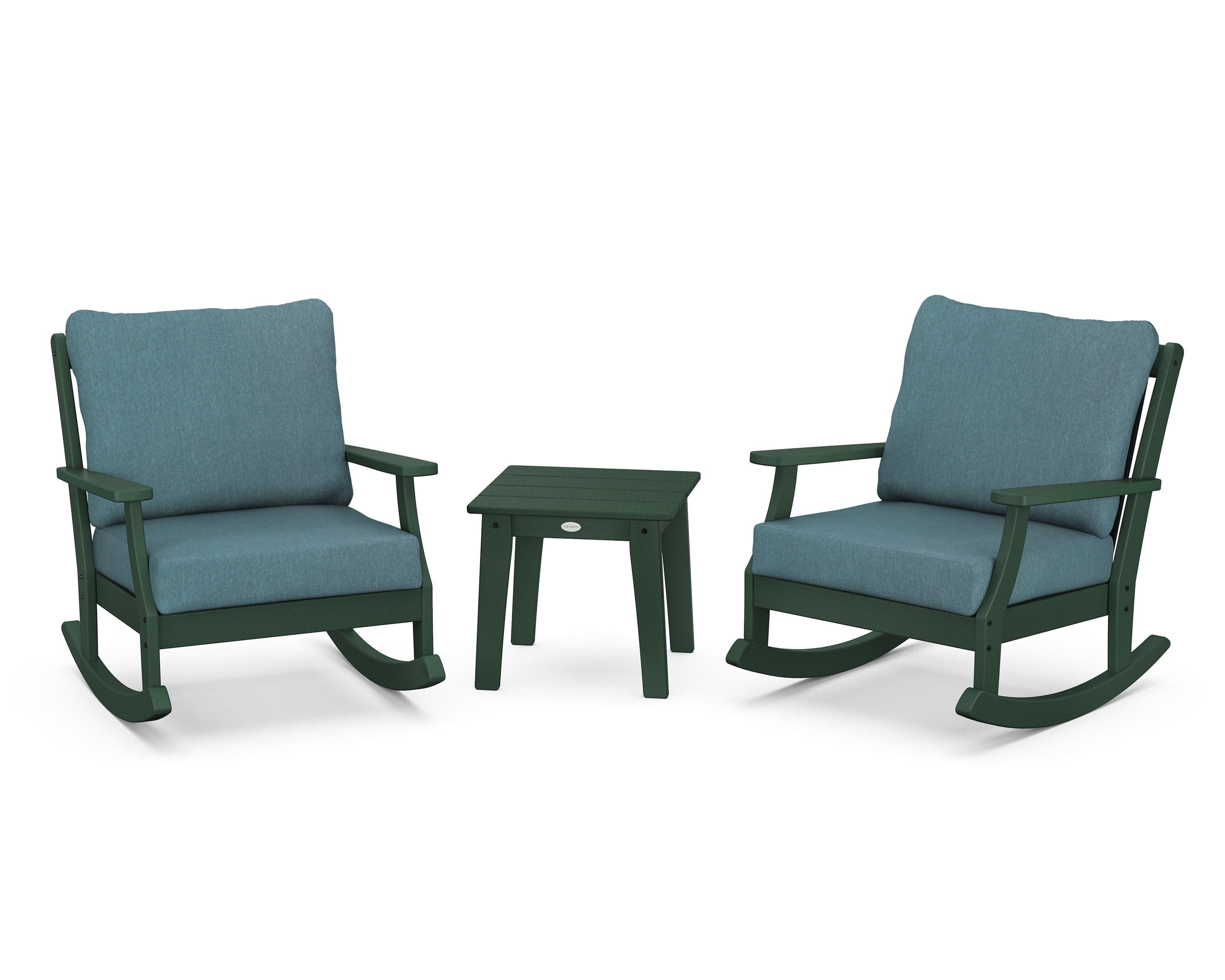 Braxton 3-Piece Deep Seating Rocker Set in Green / Ocean Teal