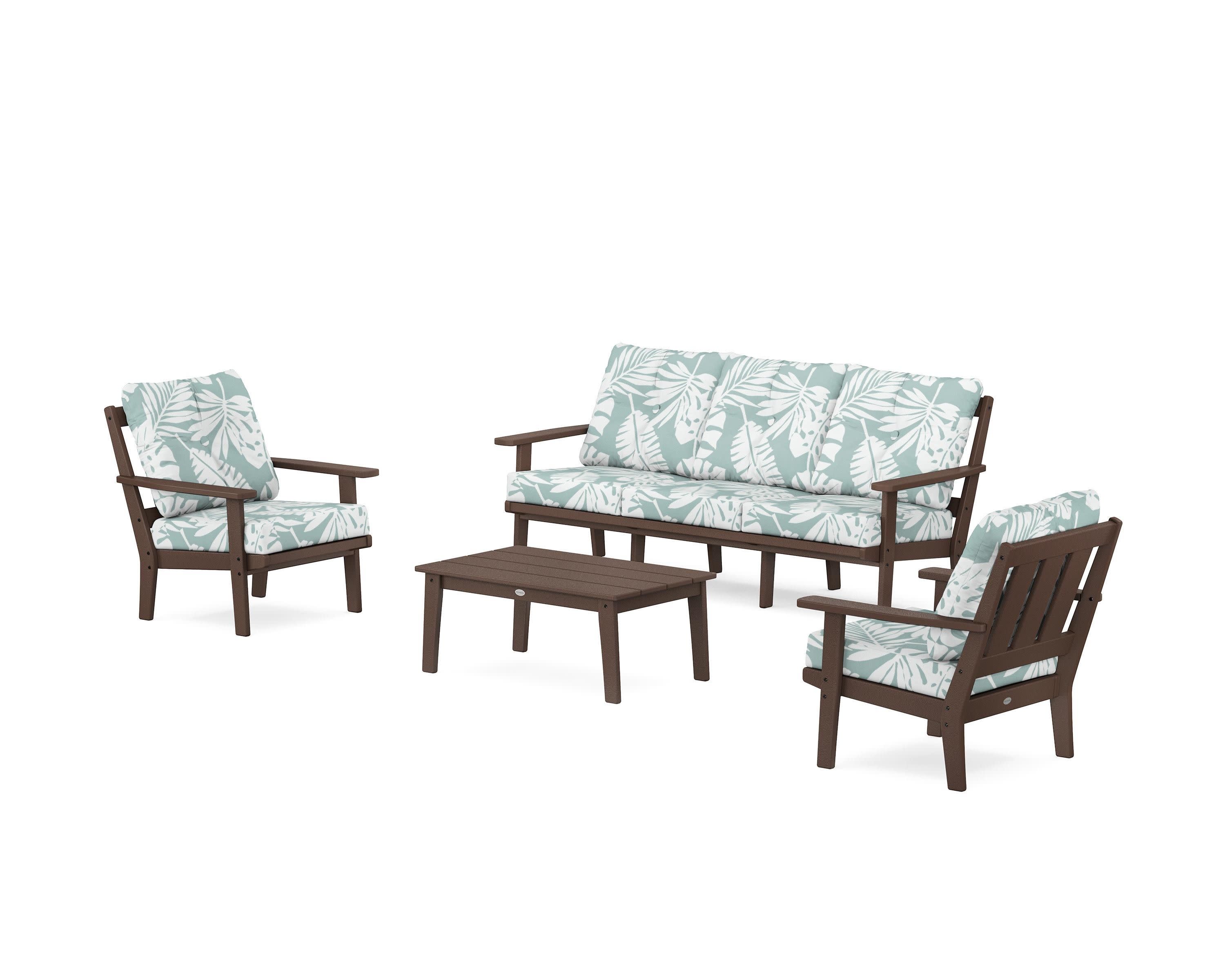 Oxford 4-Piece Deep Seating Set with Sofa in Mahogany / Leaf Glacier Spa