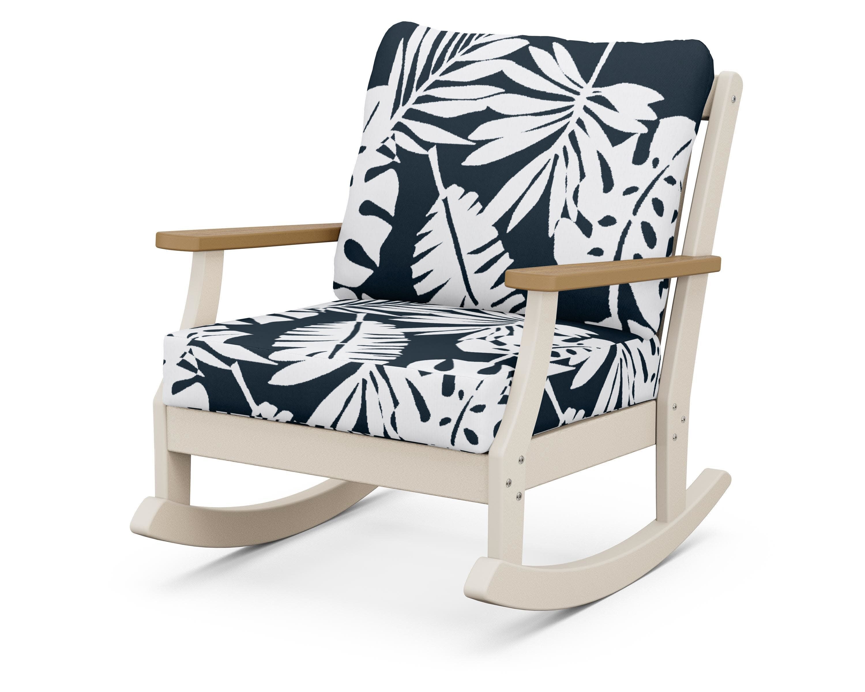 Braxton Deep Seating Rocking Chair in Sand / Natural / Leaf Marine Indigo