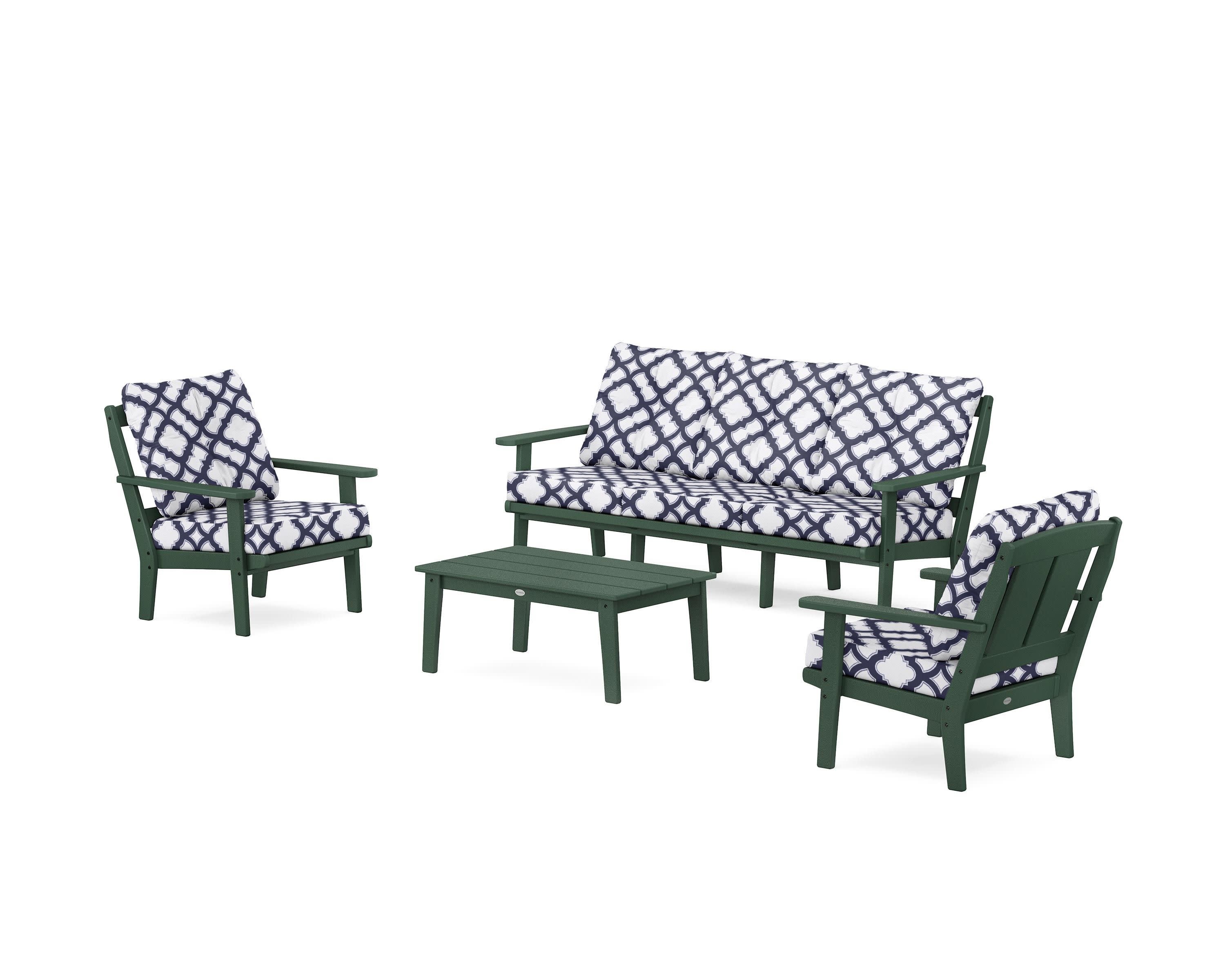 Mission 4-Piece Deep Seating Set with Sofa in Green / Trellis Navy