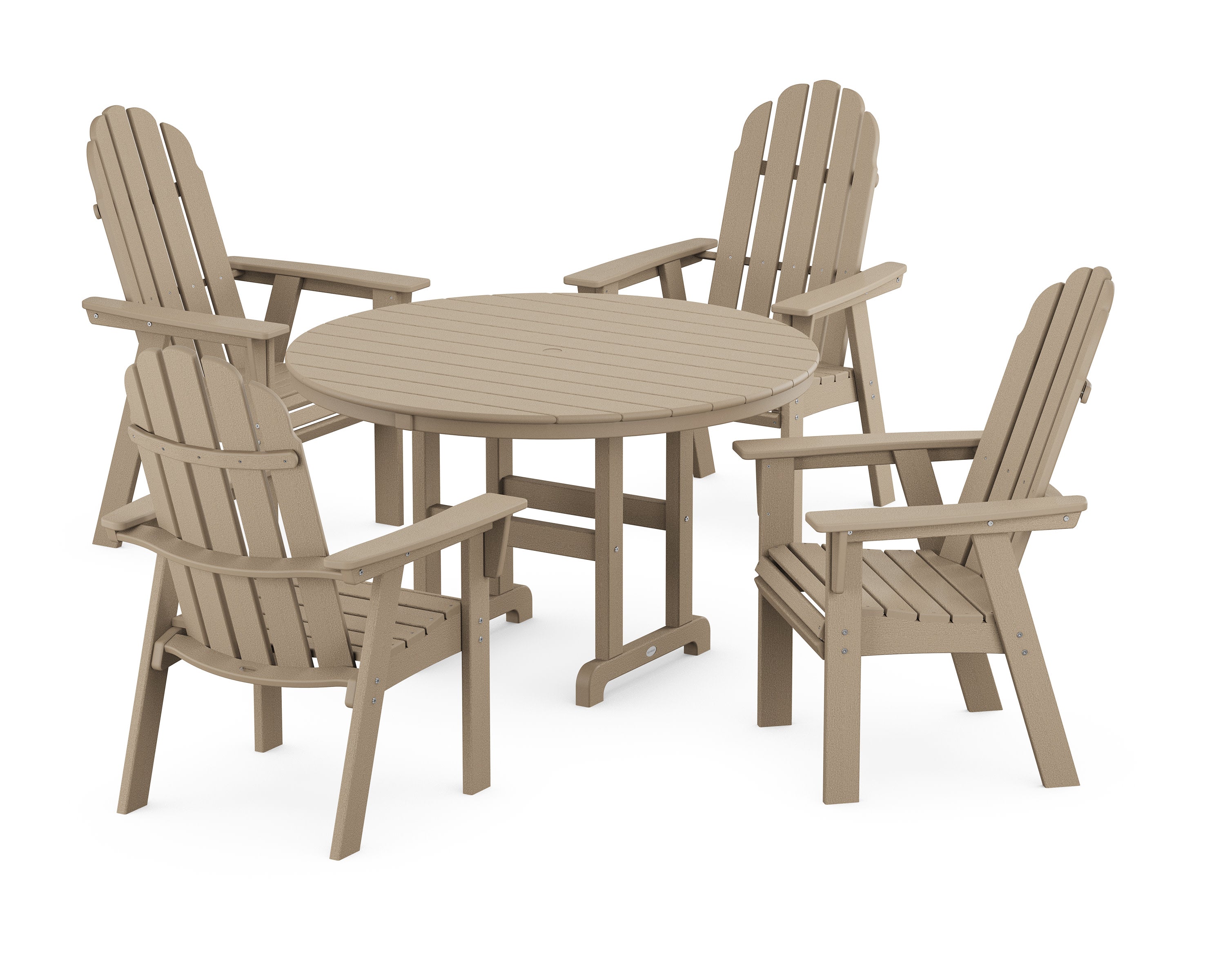 Vineyard Curveback Adirondack 5-Piece Round Farmhouse Dining Set in Vintage Sahara