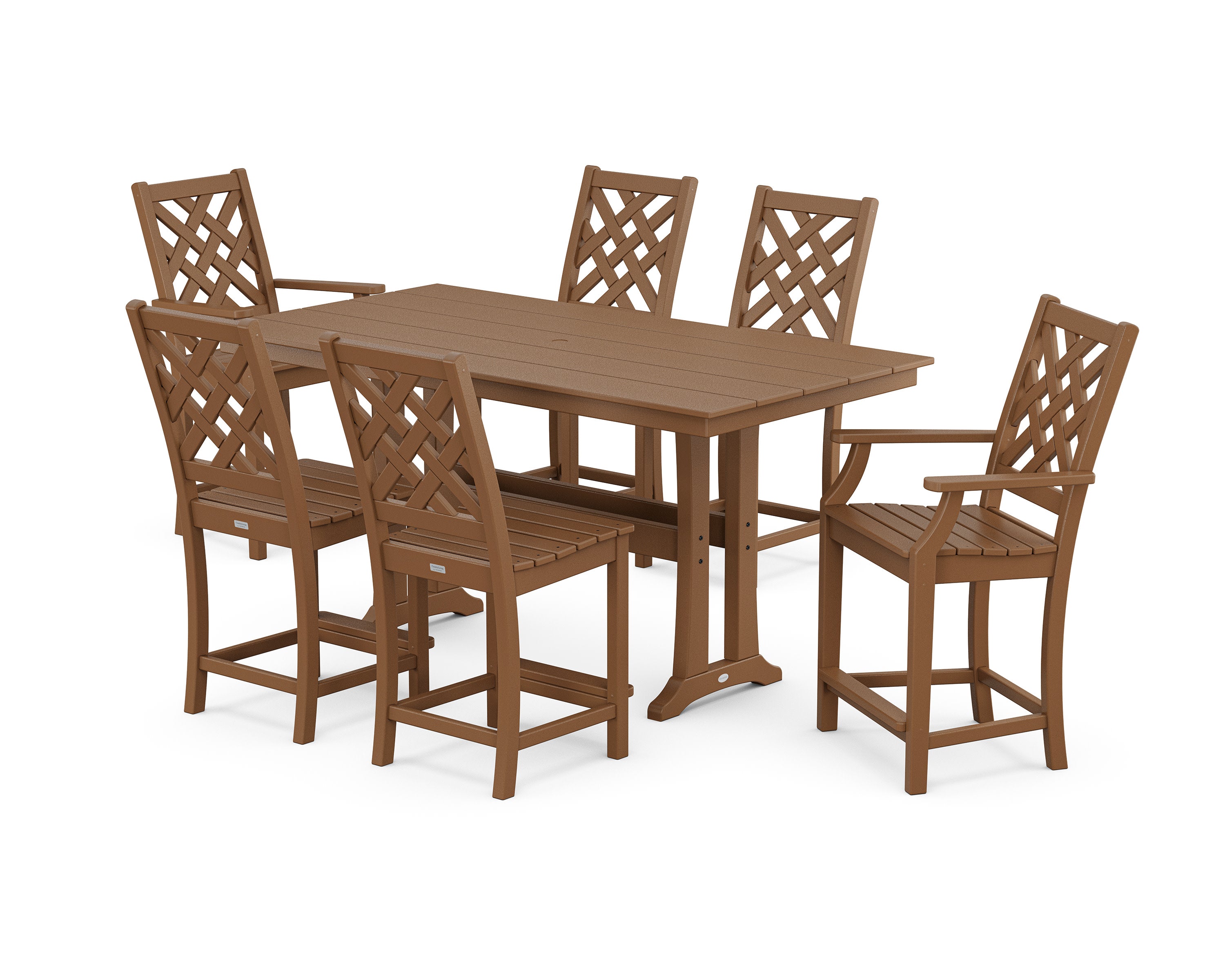 Wovendale 7-Piece Farmhouse Counter Set with Trestle Legs in Teak