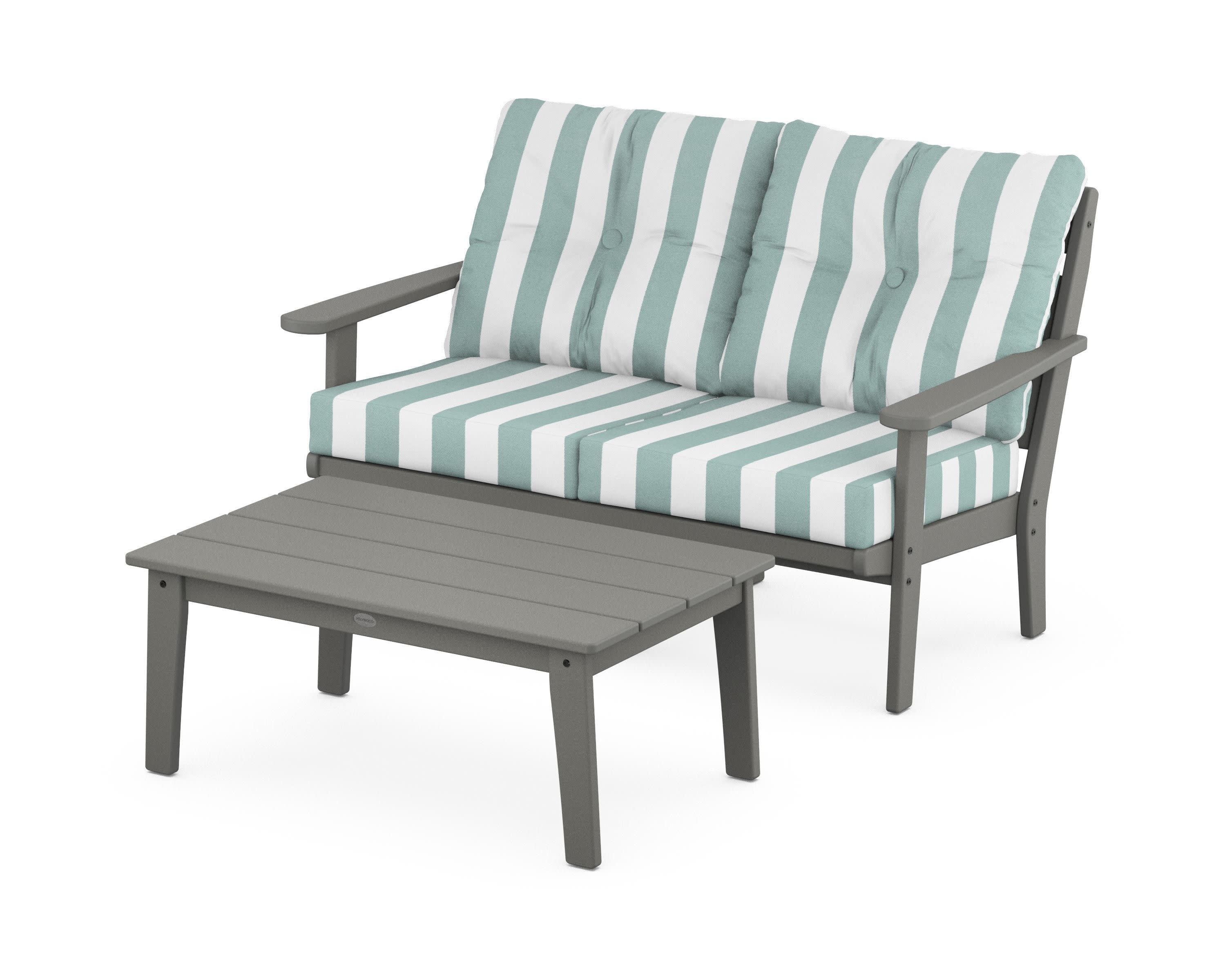 Lakeside 2-Piece Lounge Loveseat Set in Slate Grey / Cabana Stripe Glacier Spa