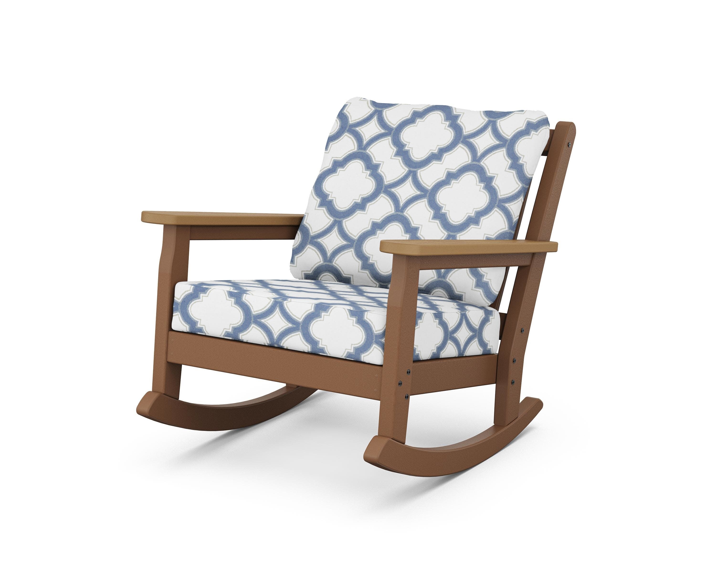 Chippendale Deep Seating Rocking Chair in Teak / Natural / Trellis Sky Blue