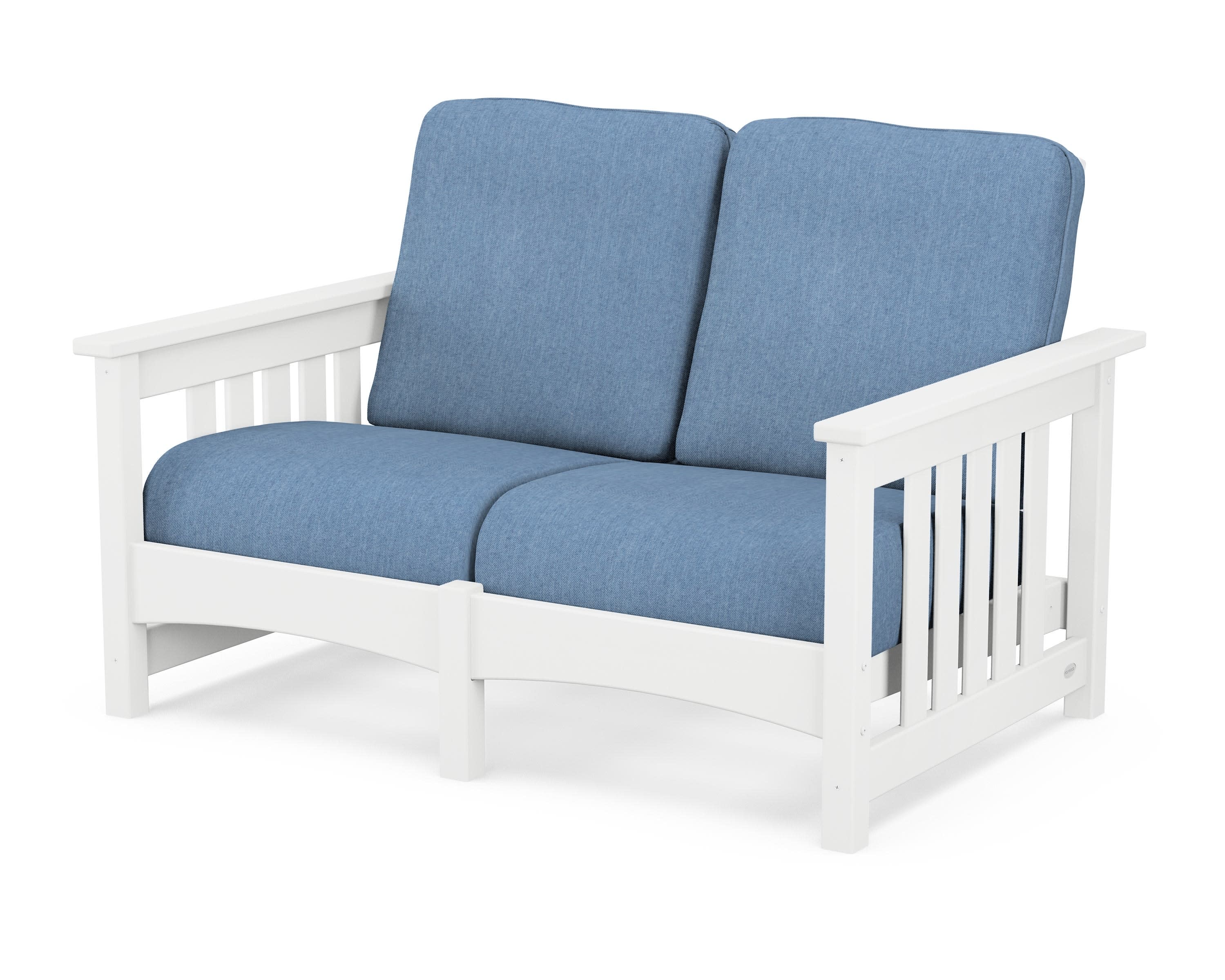 Club Mission Loveseat in White / Sky Blue
