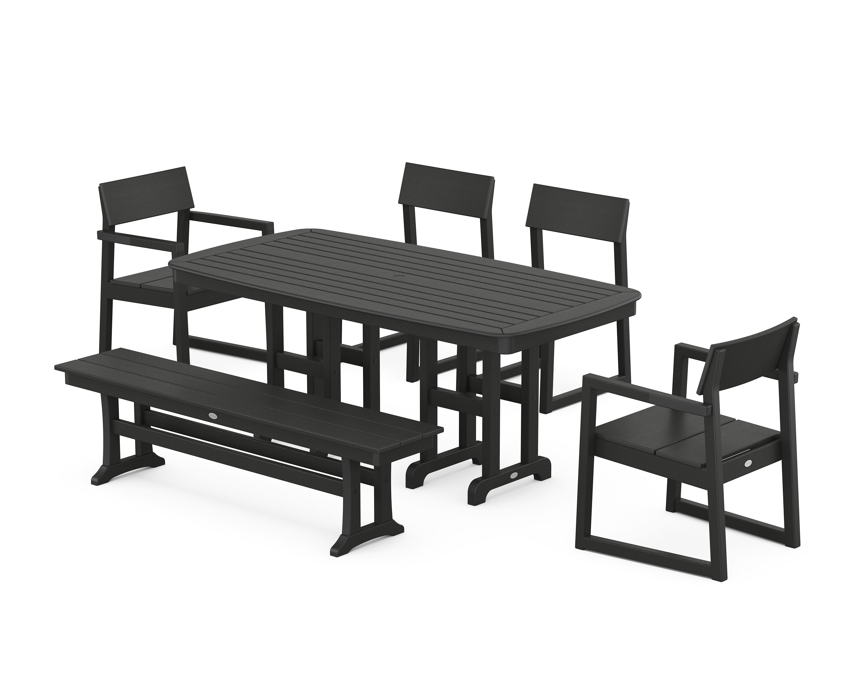 EDGE 6-Piece Dining Set with Bench in Black