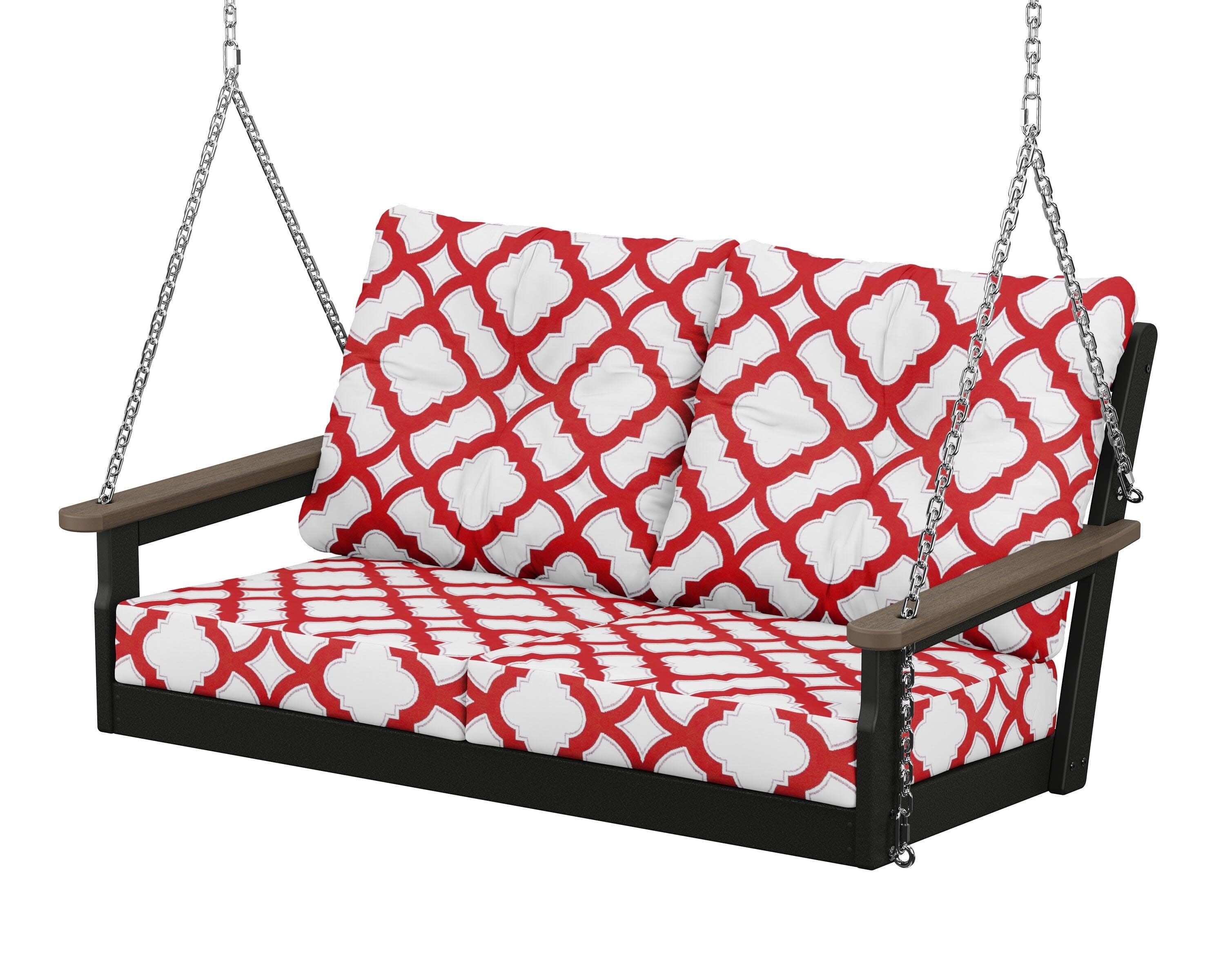 Vineyard Deep Seating Swing in Black / Kona / Trellis Crimson