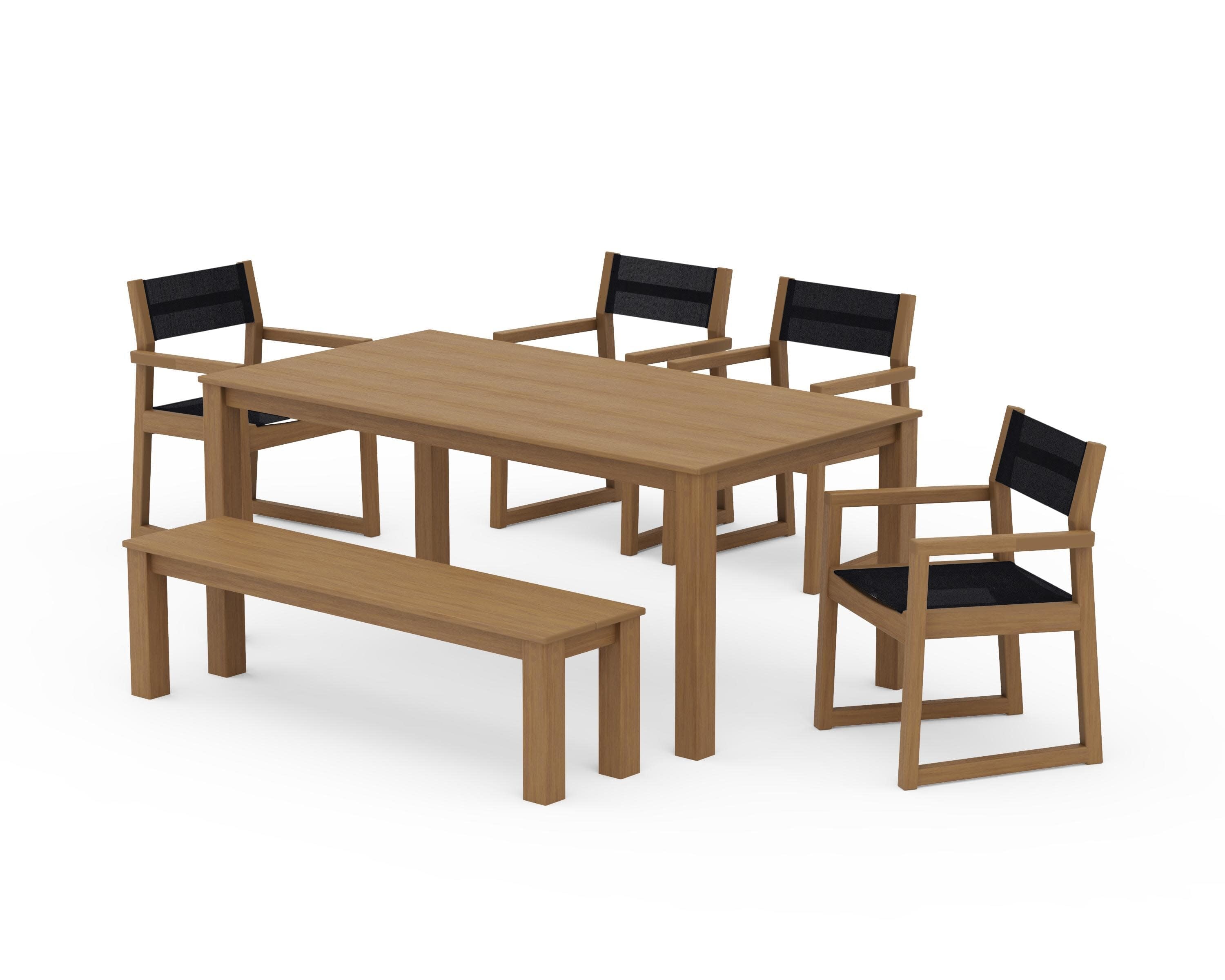 EDGE Sling Arm Chair 6-Piece Parsons Dining Set with Bench in Natural / Black Sling
