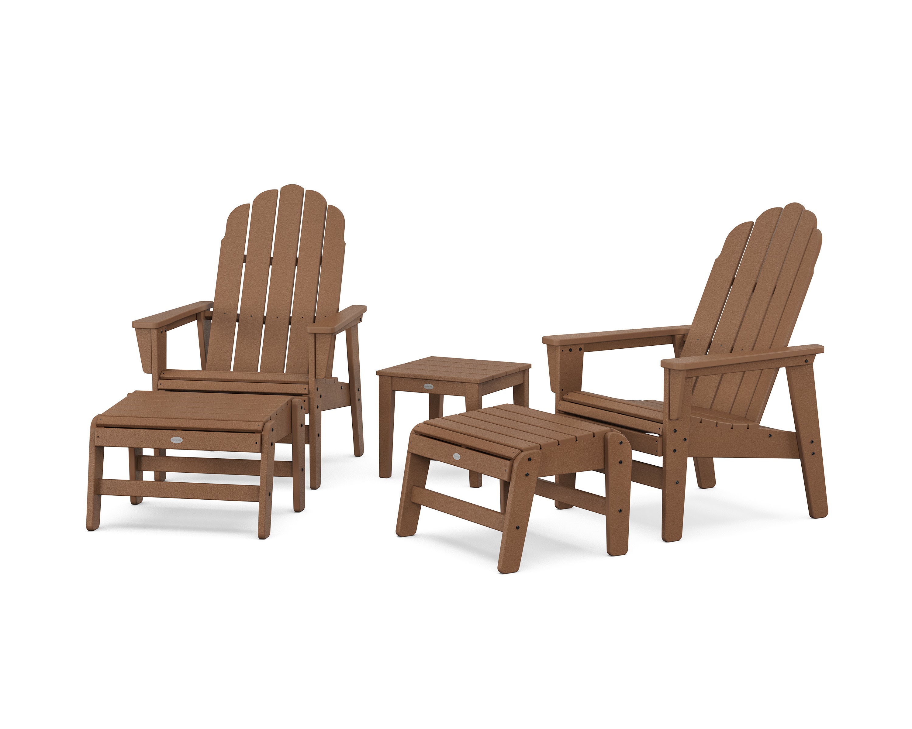 5-Piece Vineyard Grand Upright Adirondack Set with Ottomans and Side Table in Teak