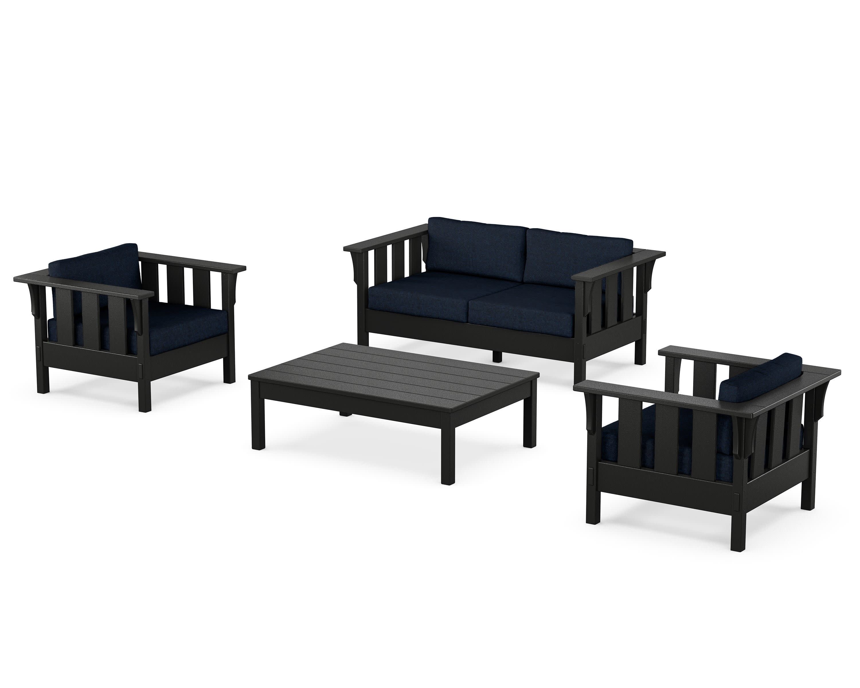 Acadia 4-Piece Deep Seating Set with Loveseat in Black / Marine Indigo