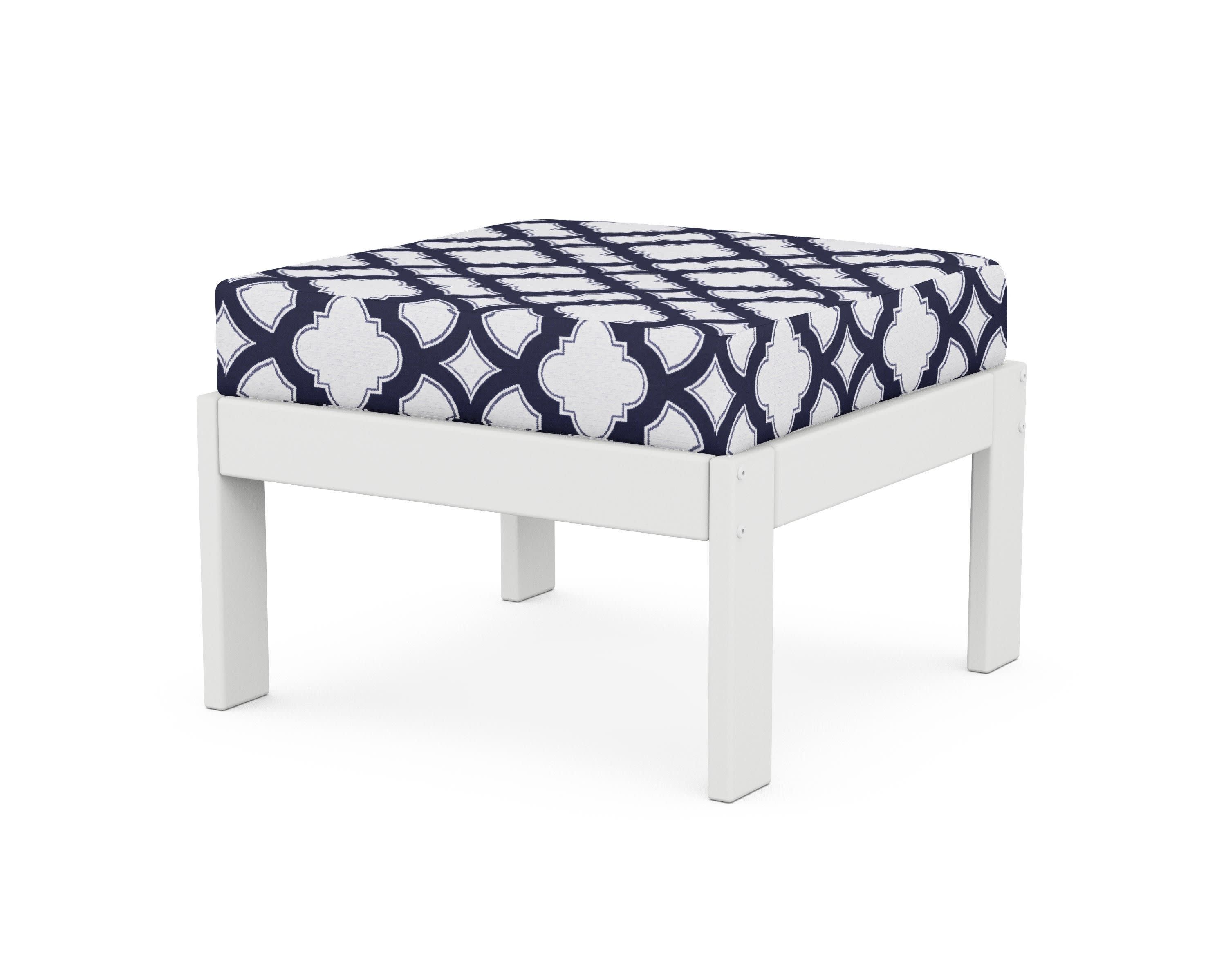 Vineyard Modular Ottoman in White / Trellis Navy