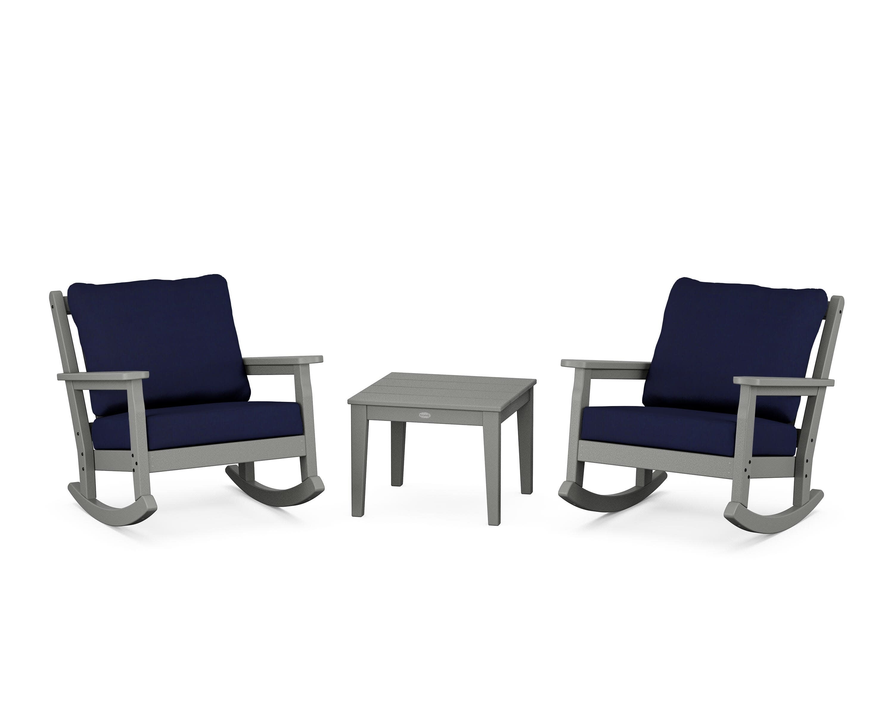 Chippendale 3-Piece Deep Seating Rocker Set in Slate Grey / Navy