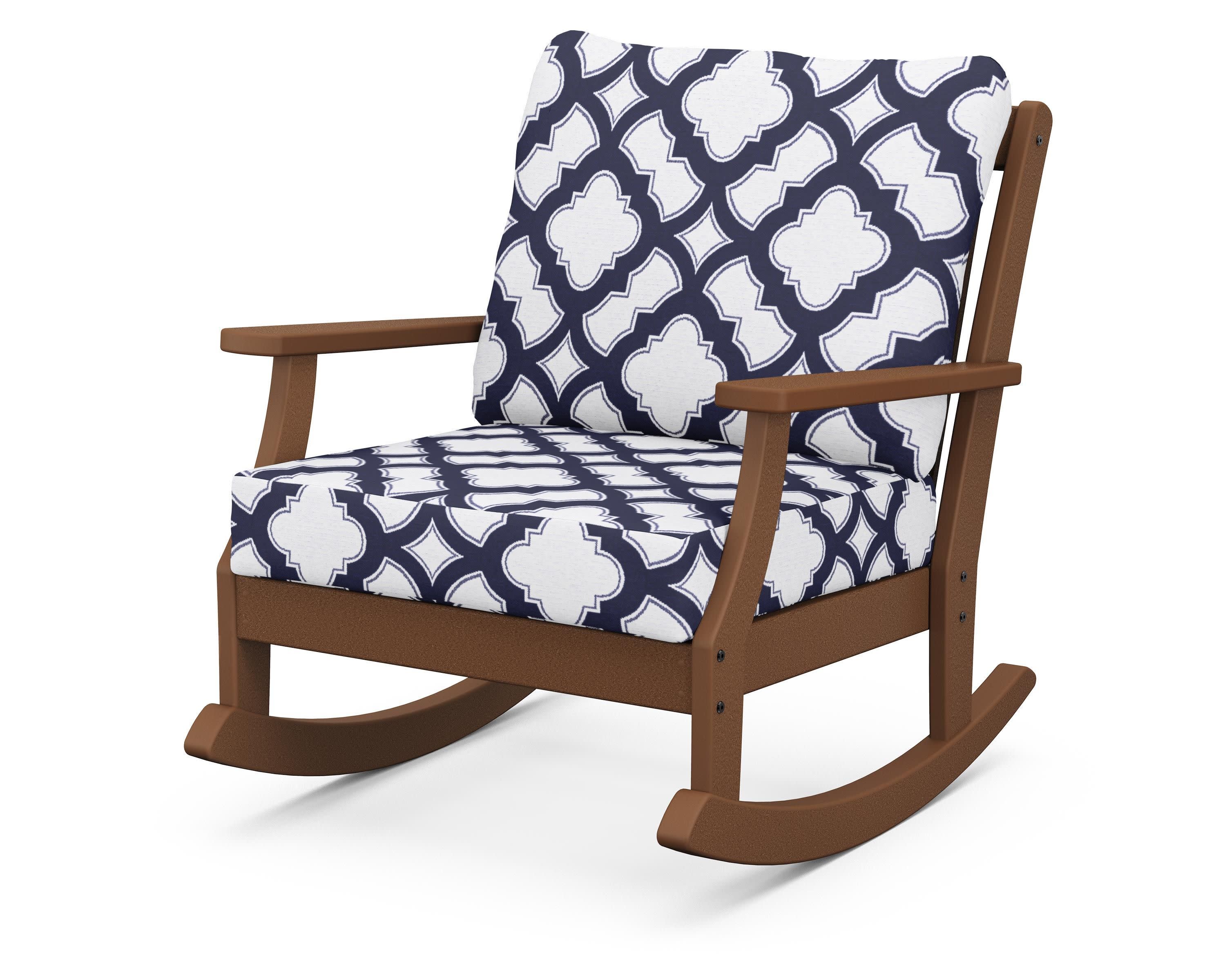 Braxton Deep Seating Rocking Chair in Teak / Trellis Navy