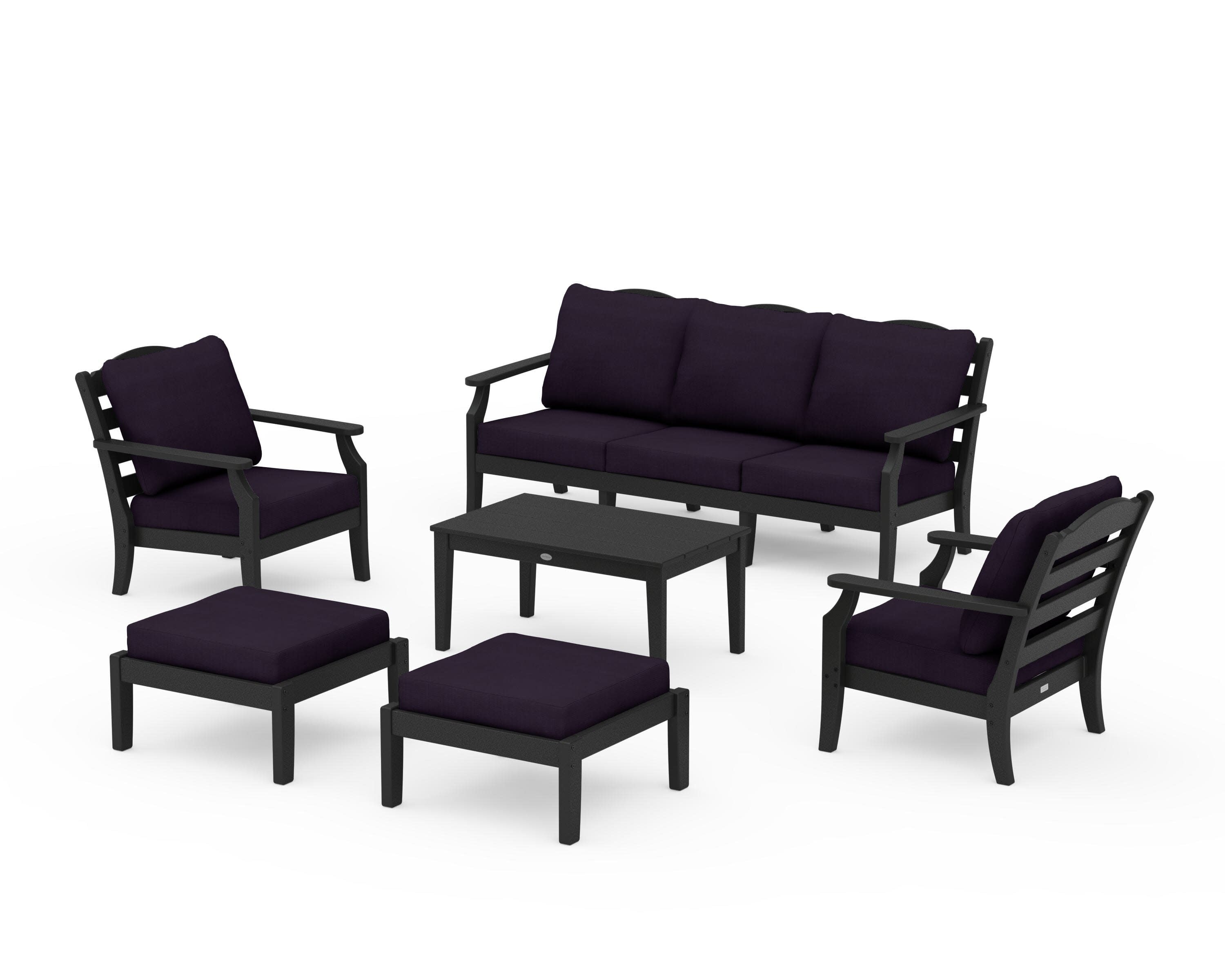 Savannah 6-Piece Lounge Sofa Set in Black / Navy Linen
