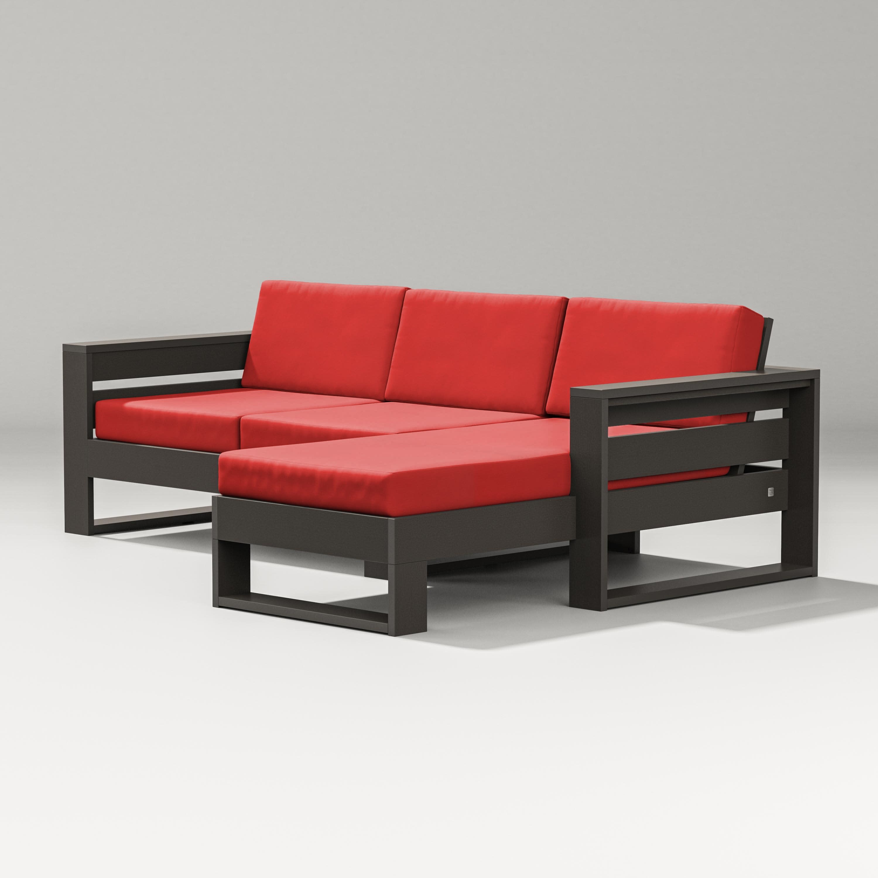 Latitude Right Chaise Sectional in Vintage Coffee / Crimson Linen