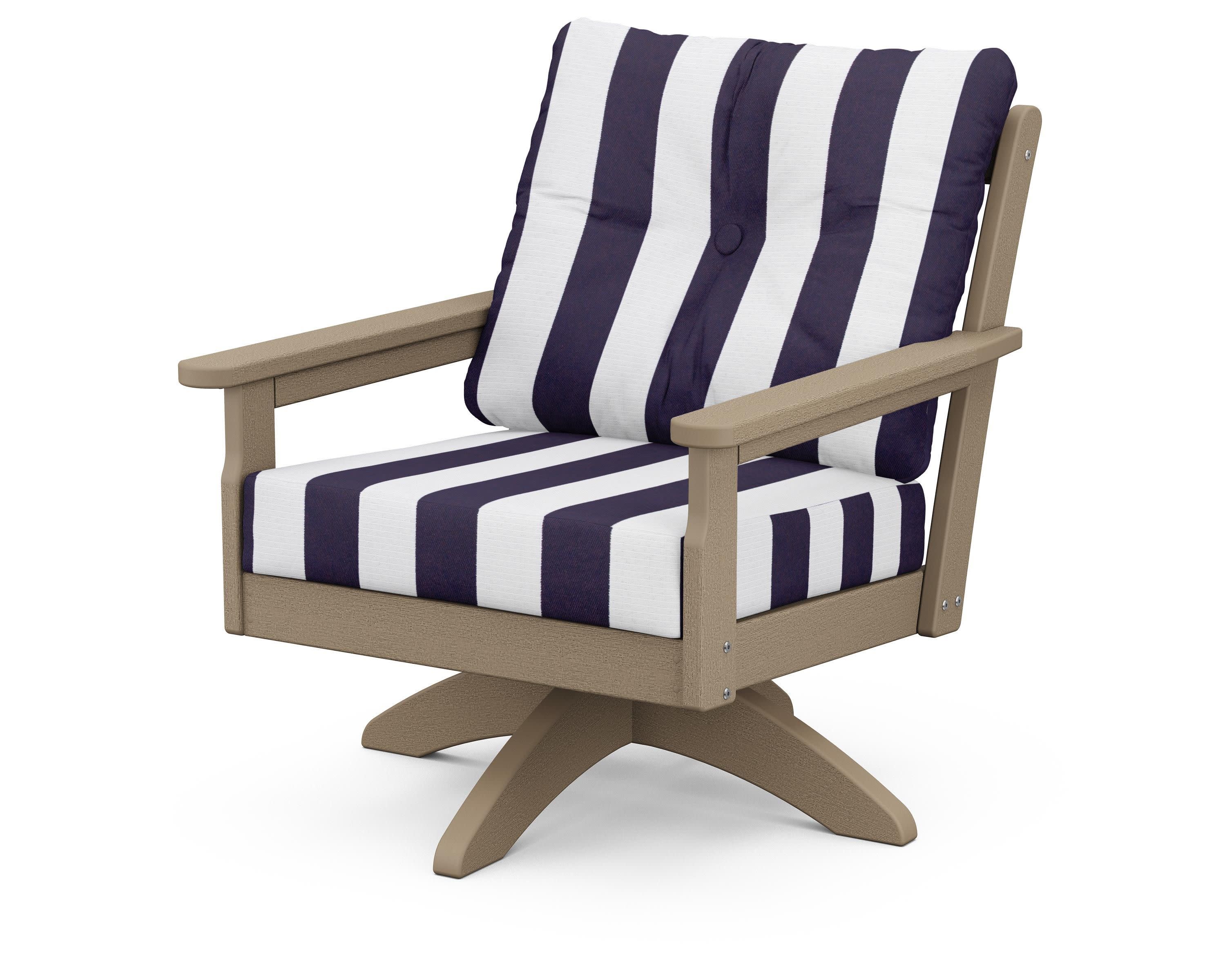 Vineyard Deep Seating Swivel Chair in Vintage Sahara / Cabana Stripe Navy
