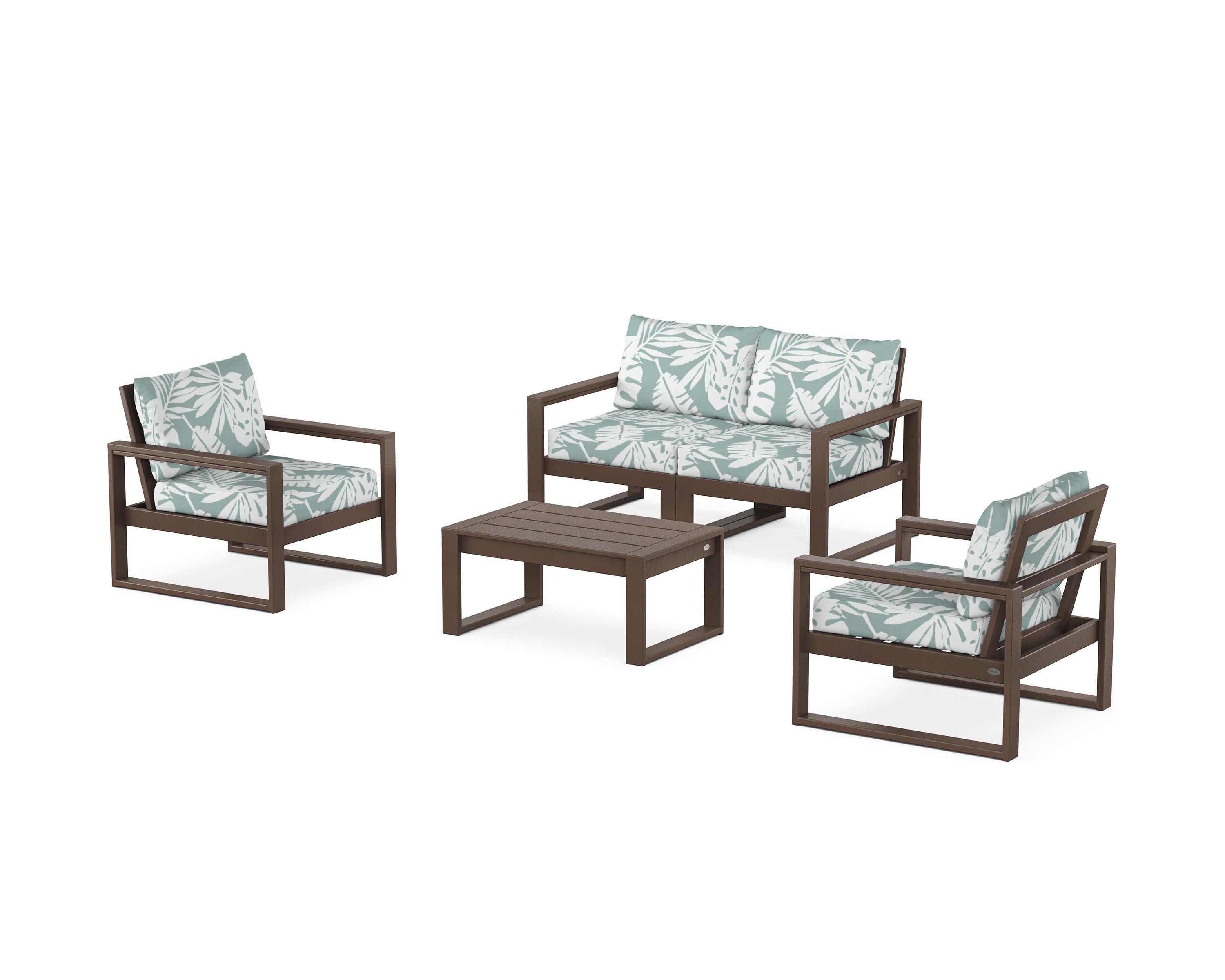 EDGE Sectional 4-Piece Deep Seating Set with Loveseat in Mahogany / Leaf Glacier Spa