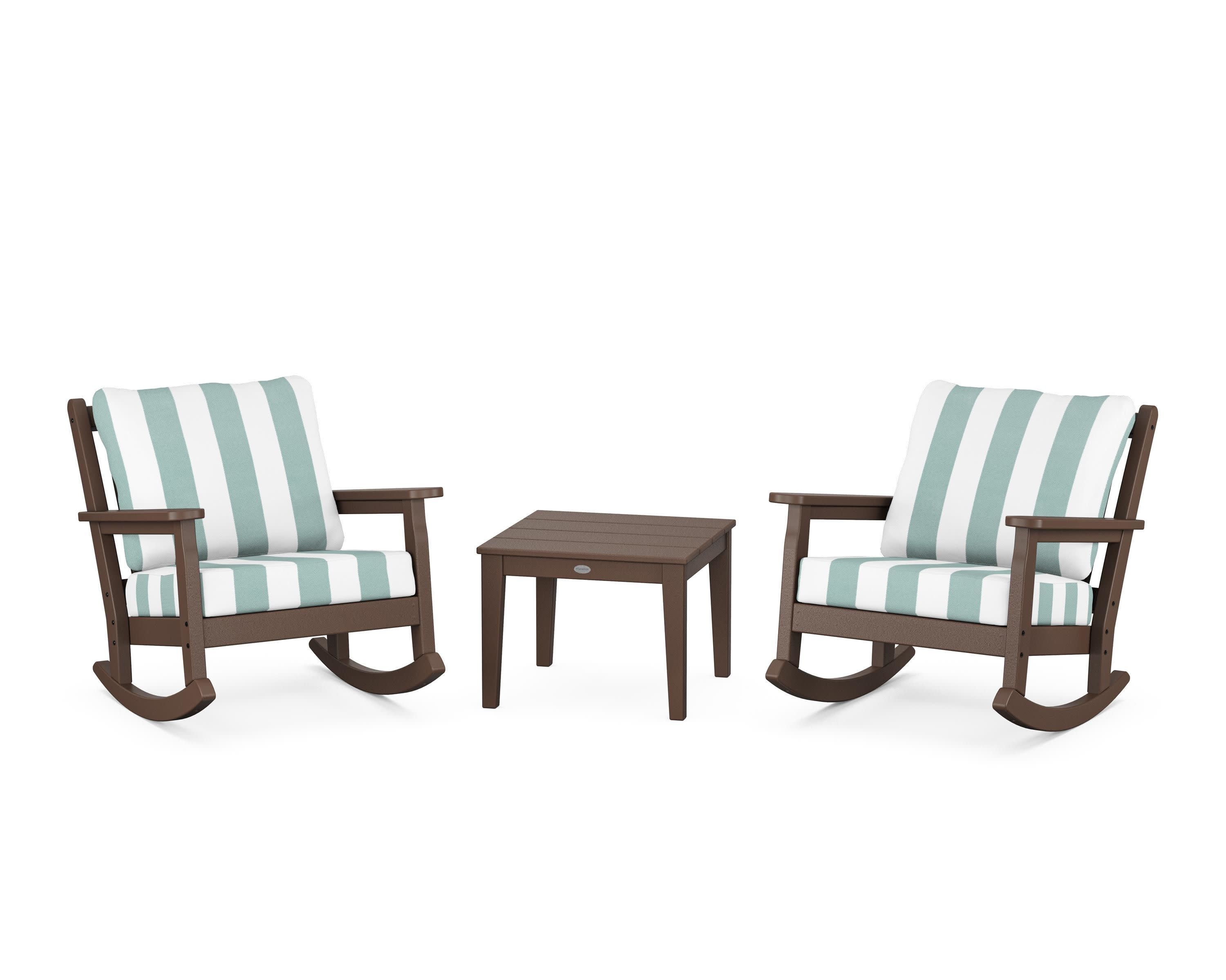 Chippendale 3-Piece Deep Seating Rocker Set in Mahogany / Cabana Stripe Glacier Spa