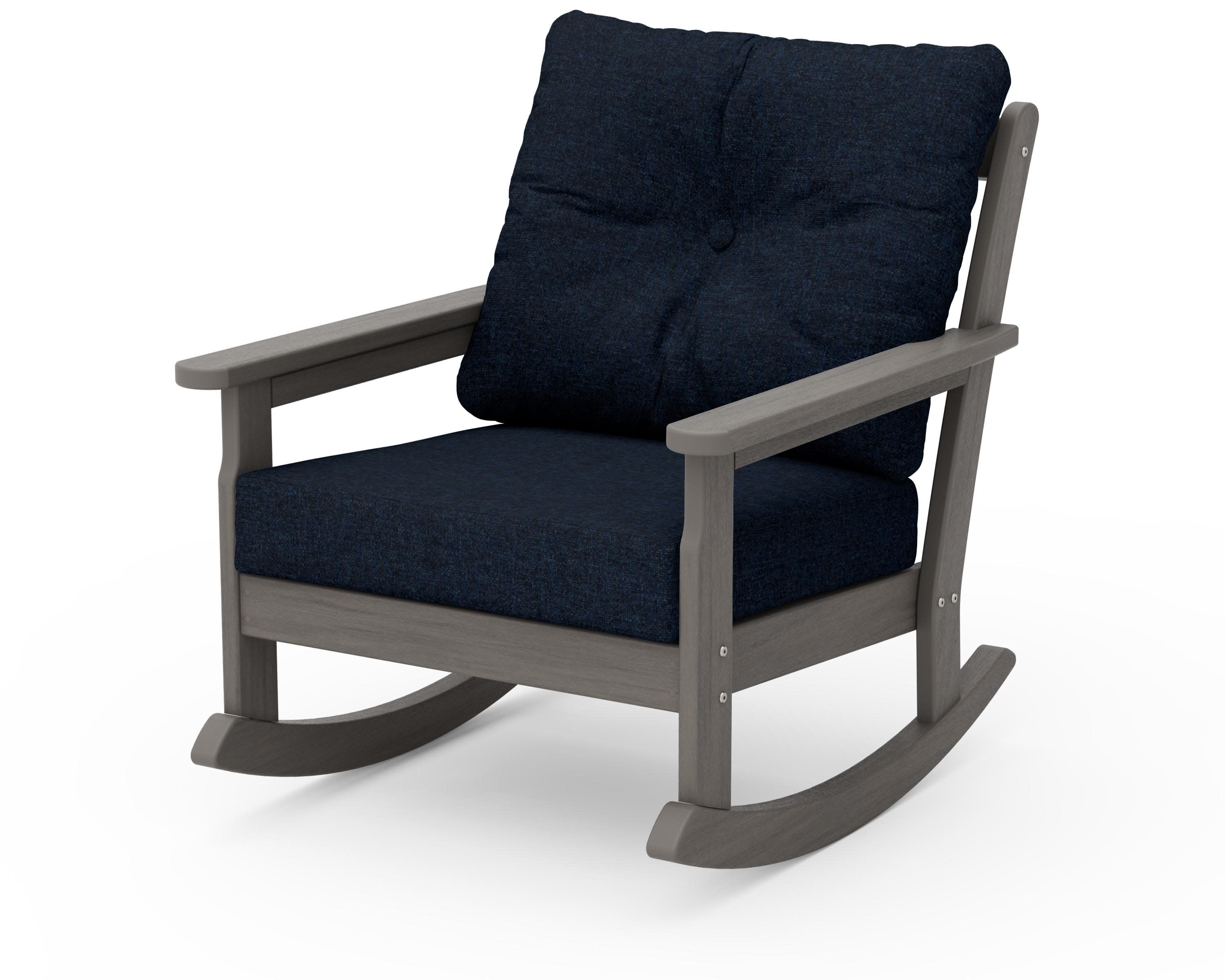 Vineyard Deep Seating Rocking Chair in Driftwood / Marine Indigo