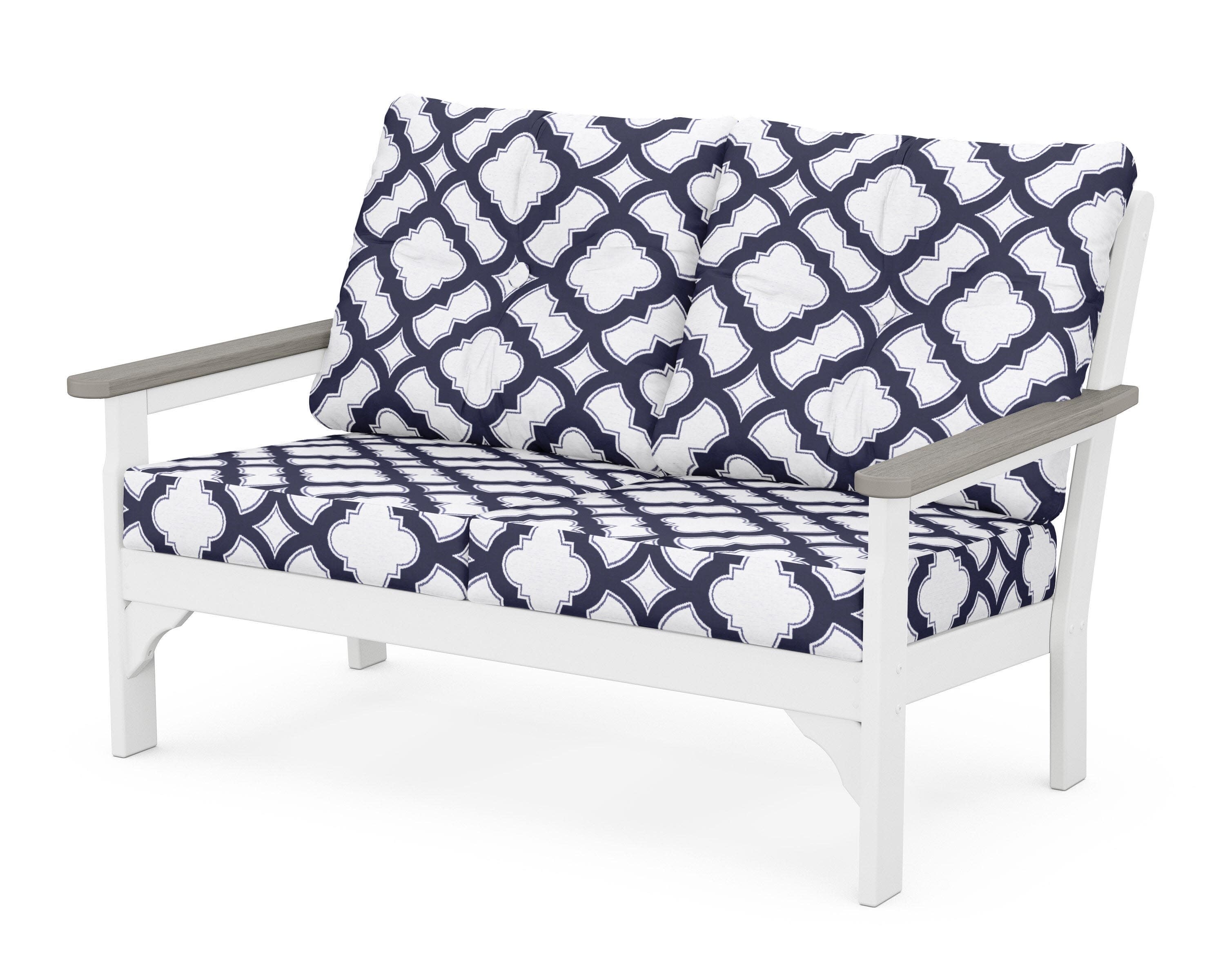 Vineyard Deep Seating Loveseat in White / Driftwood / Trellis Navy