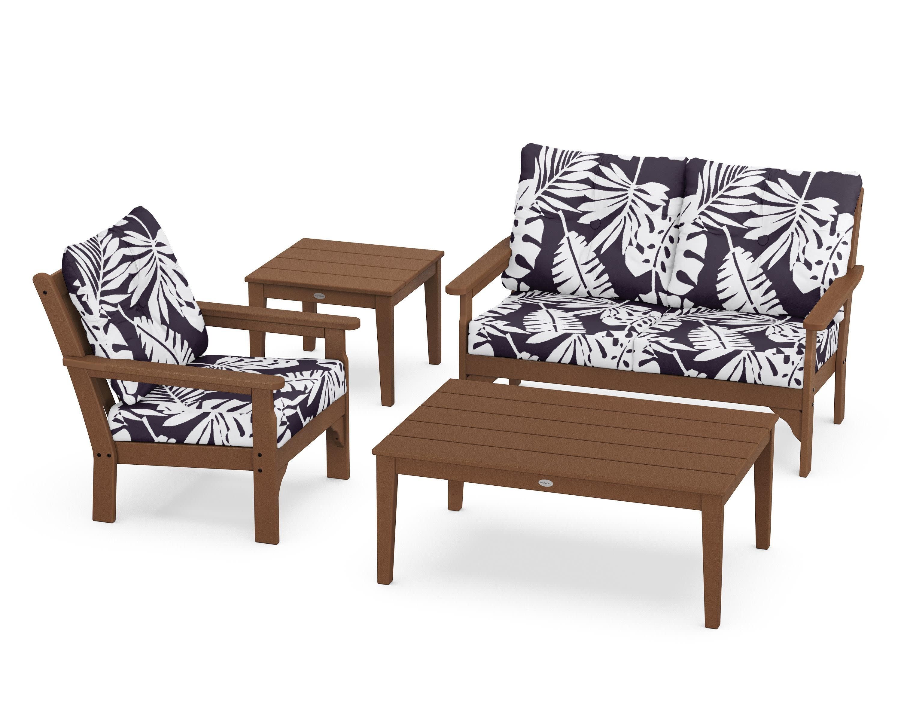 Vineyard 4-Piece Deep Seating Set in Teak / Leaf Navy