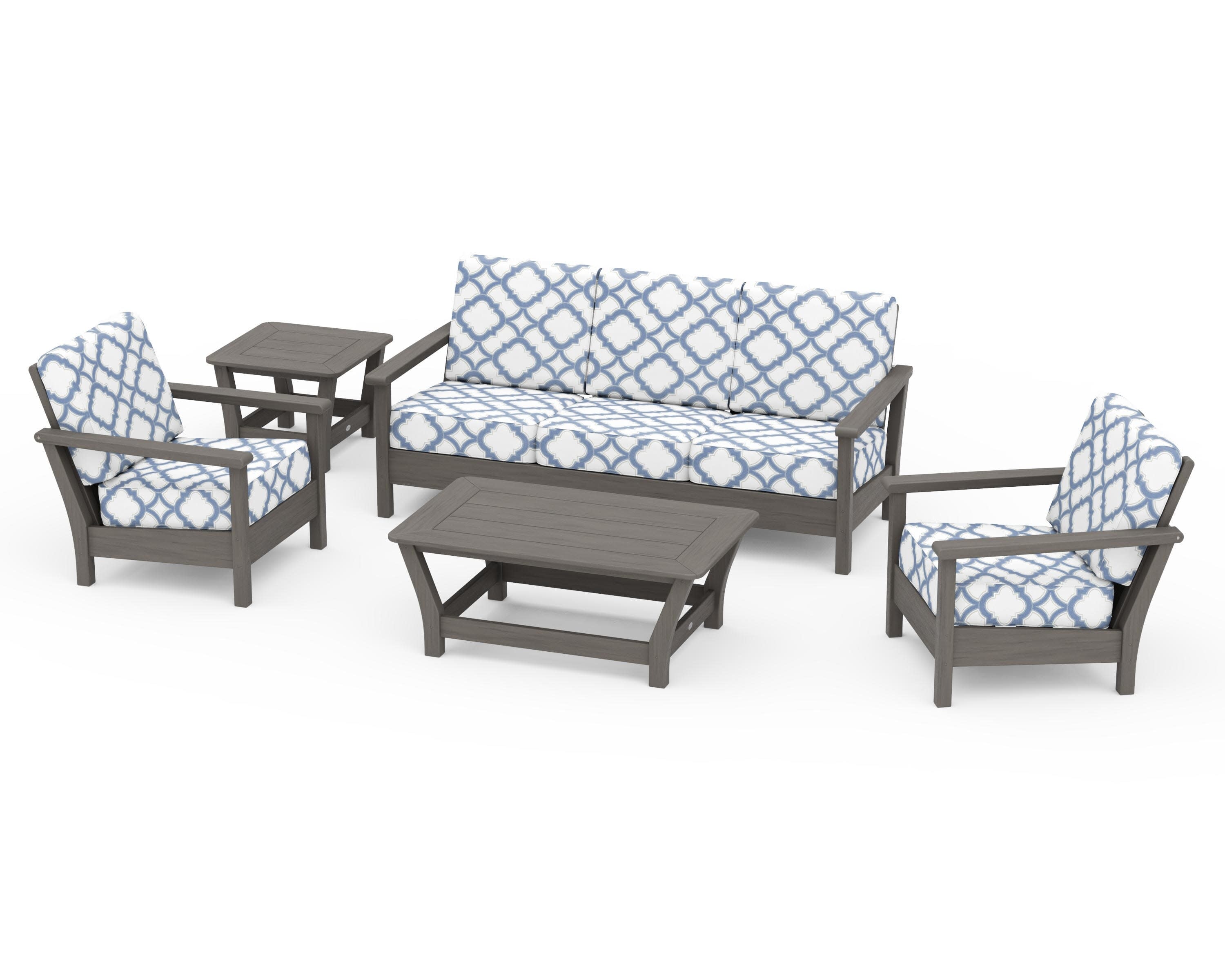 Harbour 5-Piece Deep Seating Set in Driftwood / Trellis Sky Blue