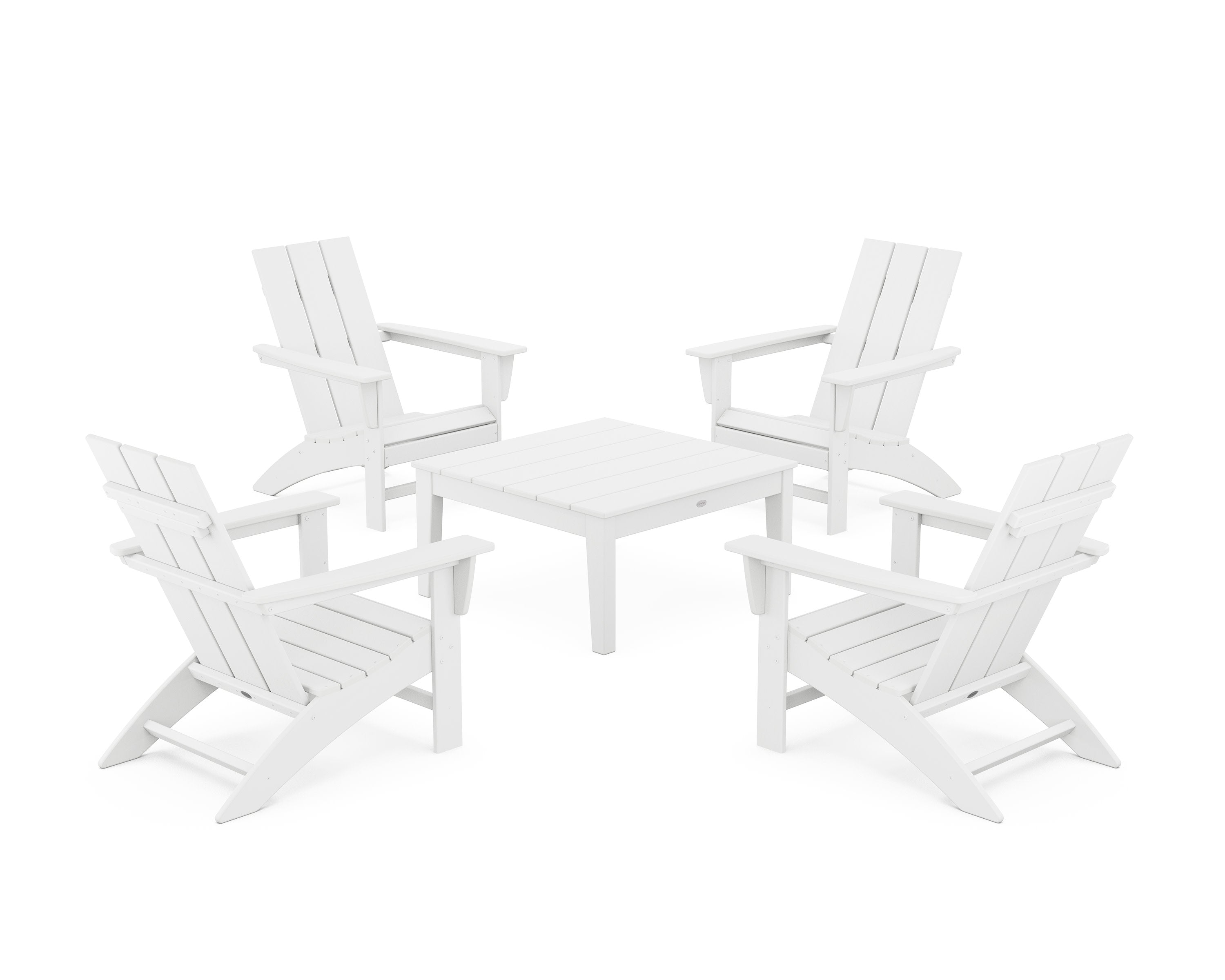 5-Piece Modern Adirondack Chair Conversation Set with 36" Conversation Table in White