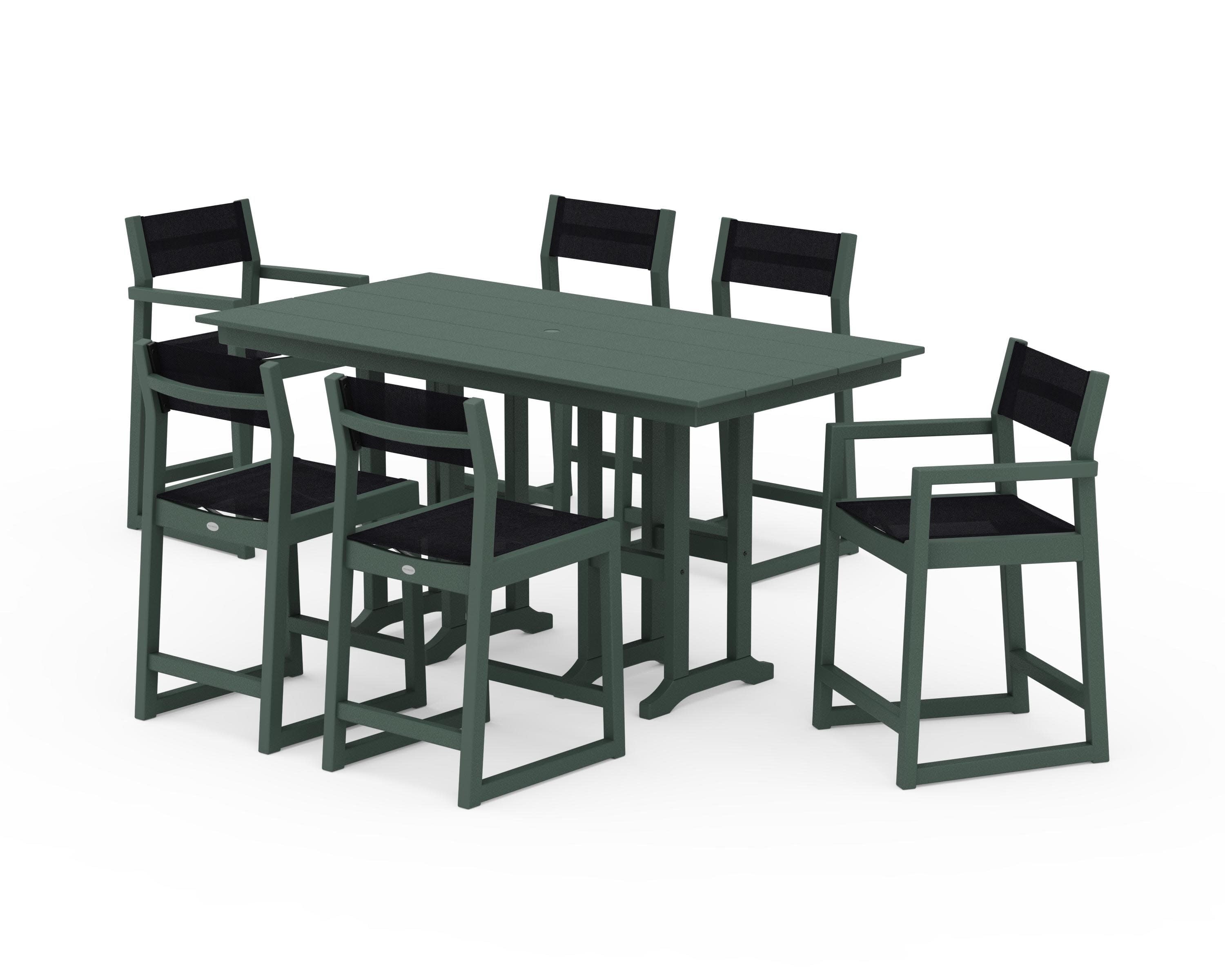 EDGE Sling 7-Piece Farmhouse Counter Set in Green / Black Sling