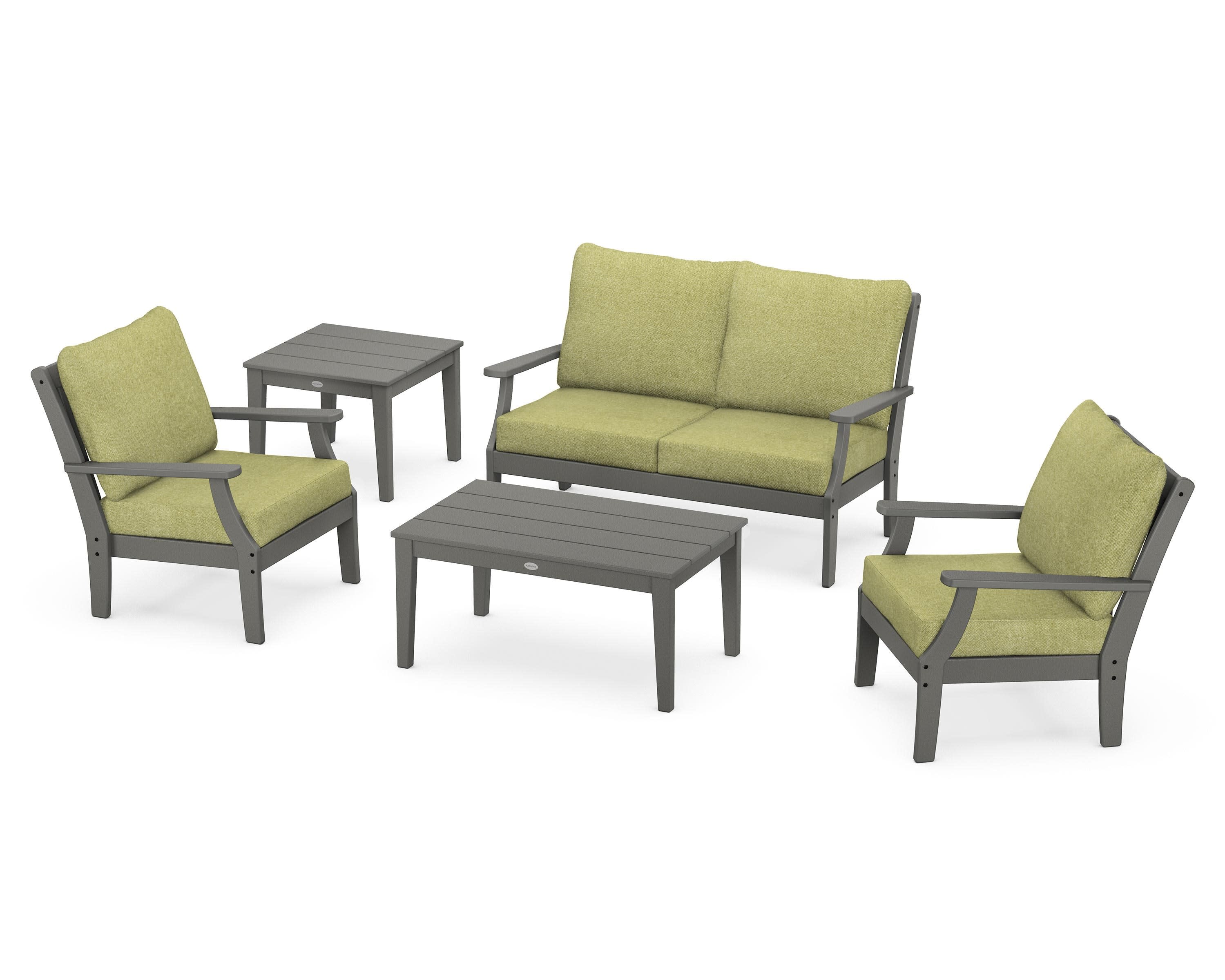 Braxton 5-Piece Deep Seating Set in Slate Grey / Chartreuse Boucle