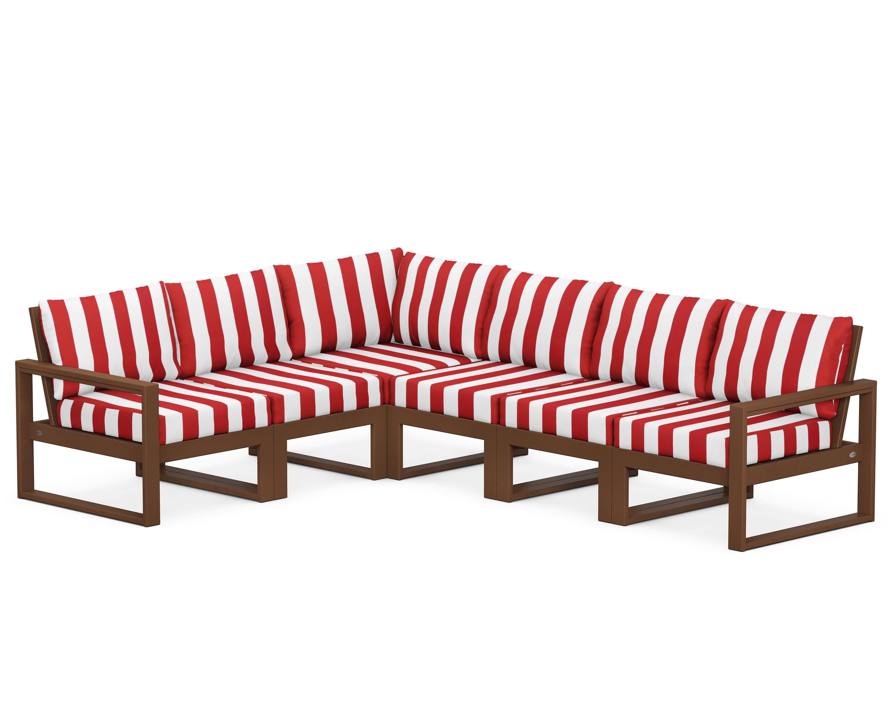 EDGE 6-Piece Modular Deep Seating Set in Teak / Cabana Stripe Crimson