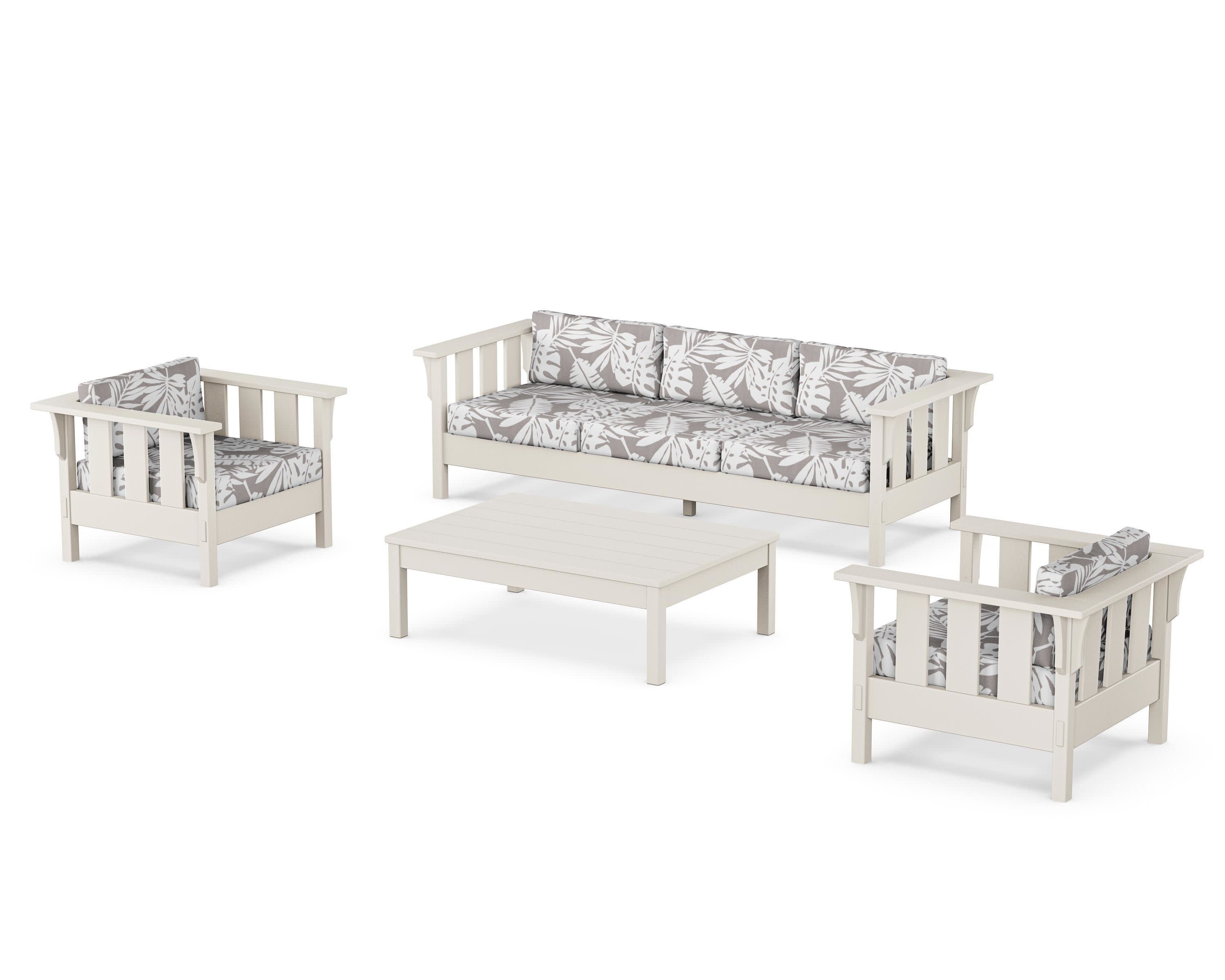 Acadia 4-Piece Deep Seating Set with Sofa in Sand / Leaf Grey Mist
