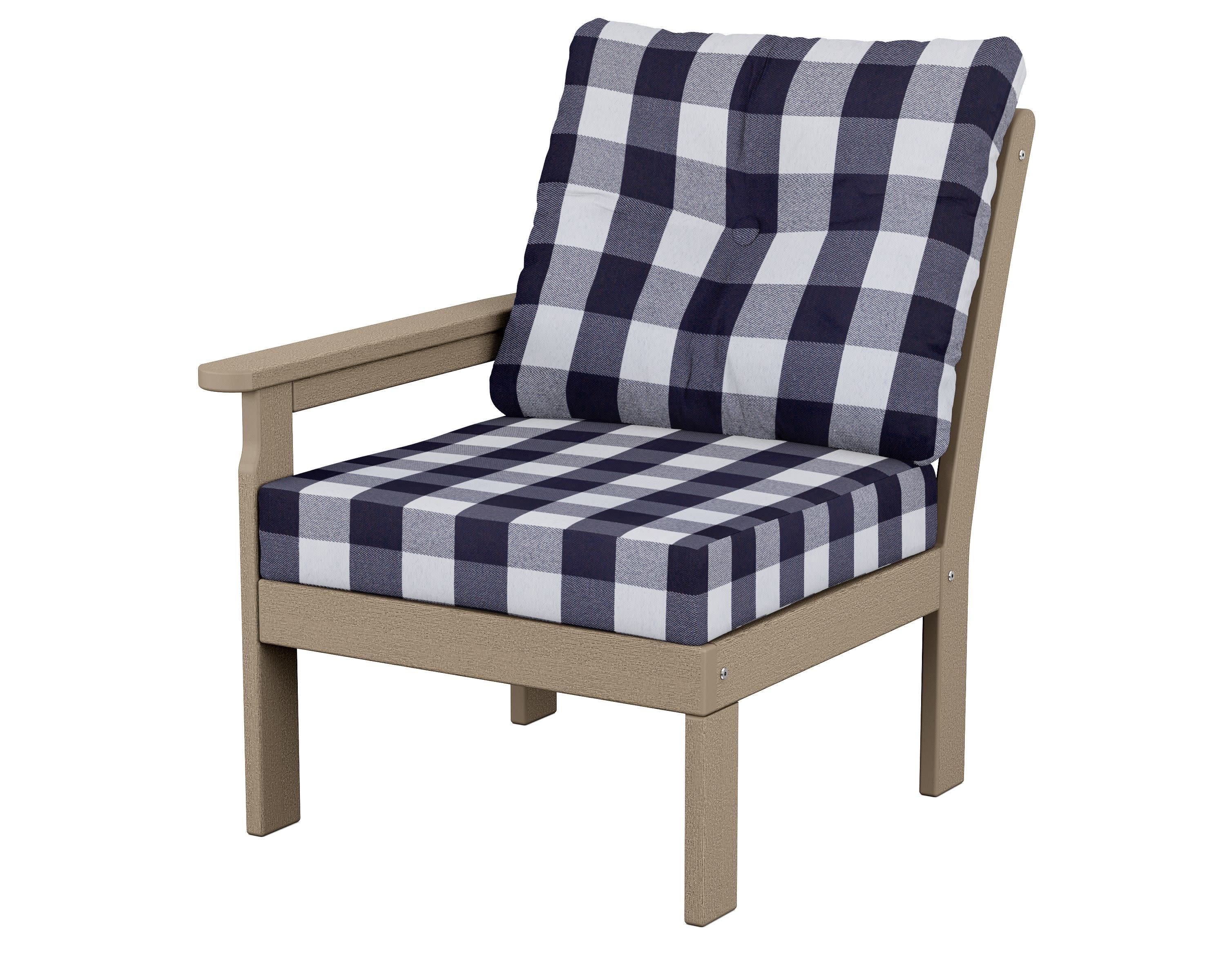 Vineyard Modular Left Arm Chair in Vintage Sahara / Buffalo Plaid Navy