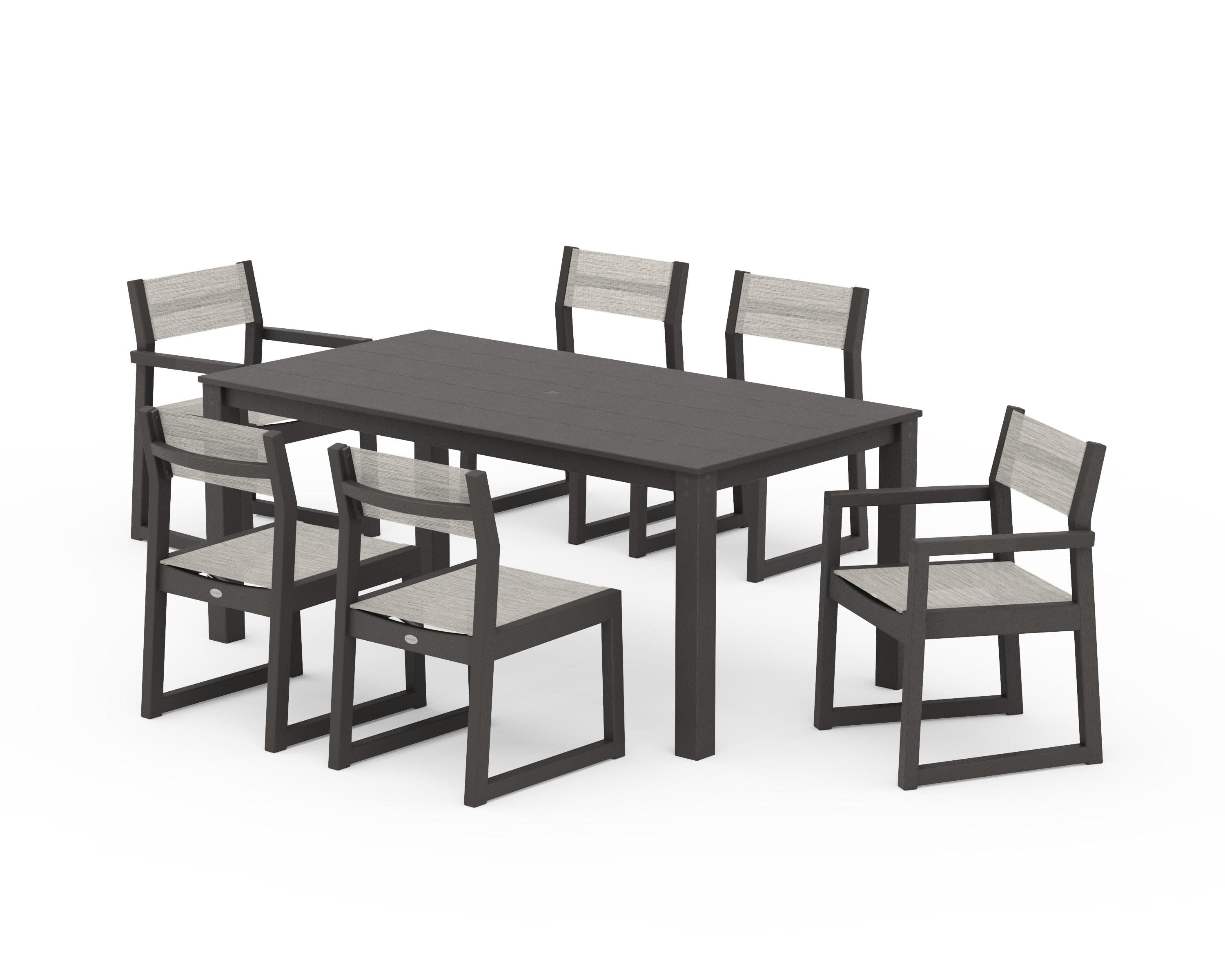 EDGE Sling 7-Piece Parsons Dining Set in Vintage Coffee / Birch Sling