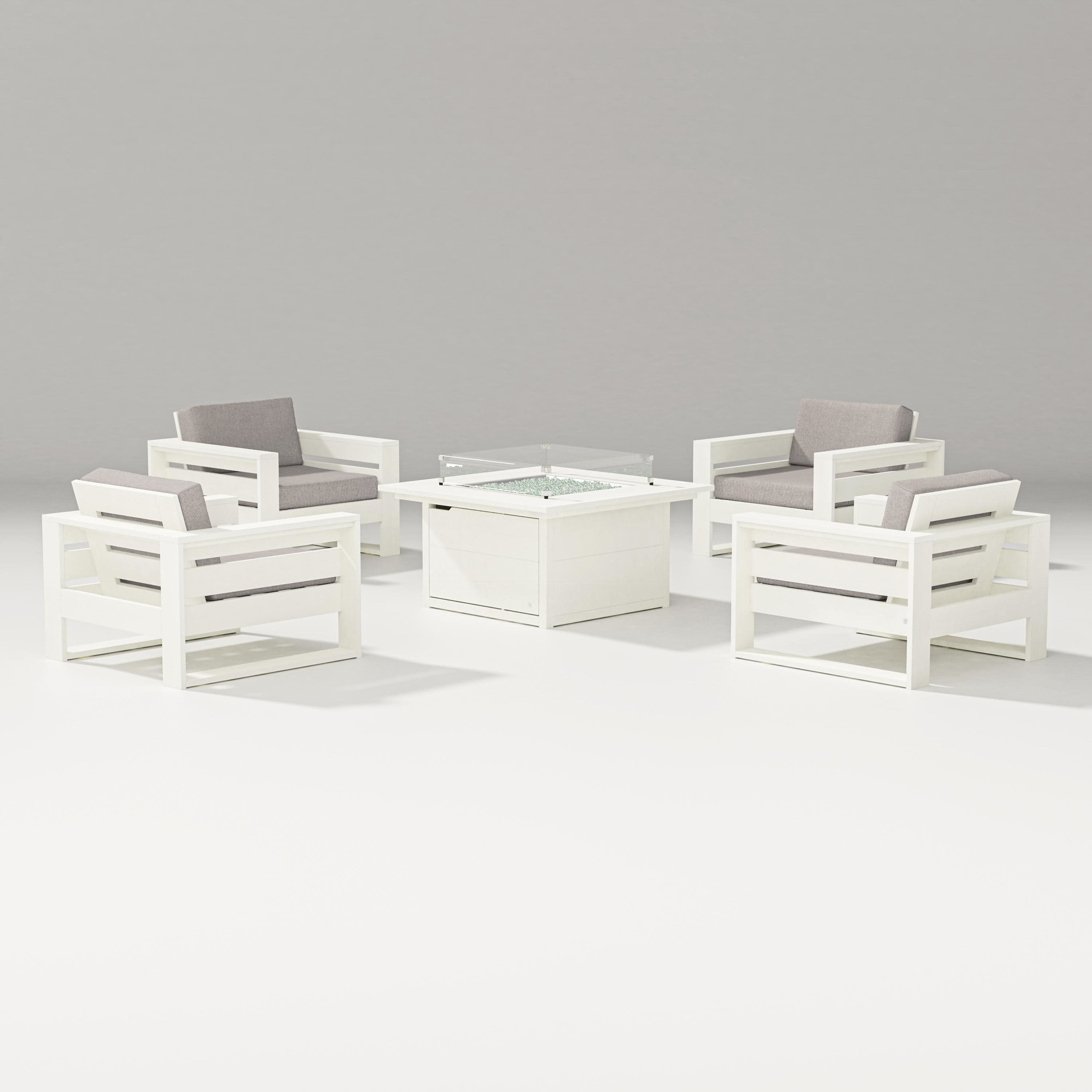 Latitude 5-Piece Lounge Fire Table Set in Vintage White / Weathered Tweed
