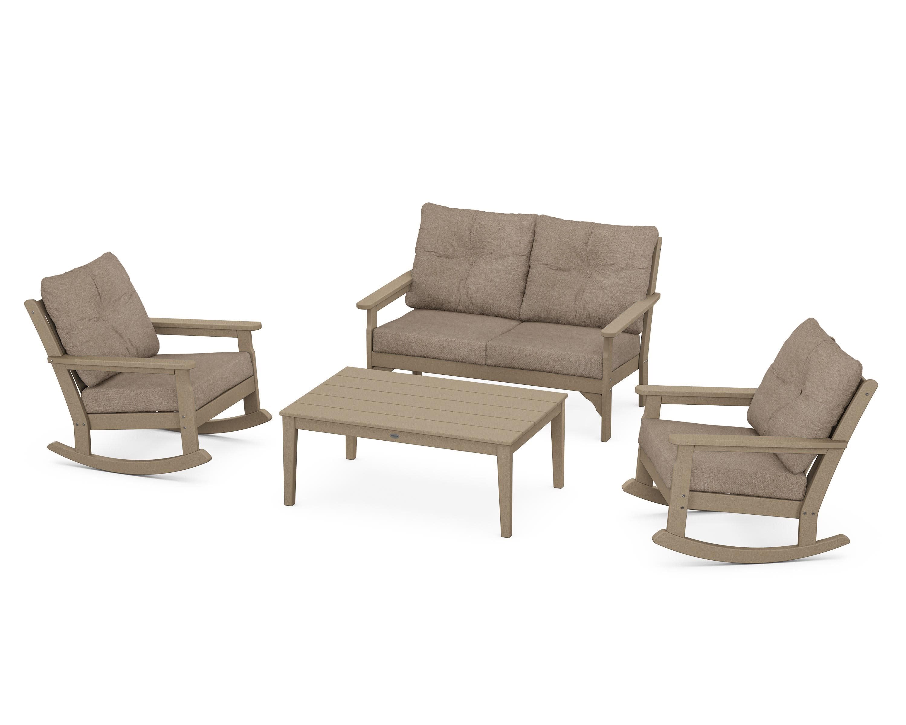 Vineyard 4-Piece Deep Seating Rocking Chair Set in Vintage Sahara / Spiced Burlap