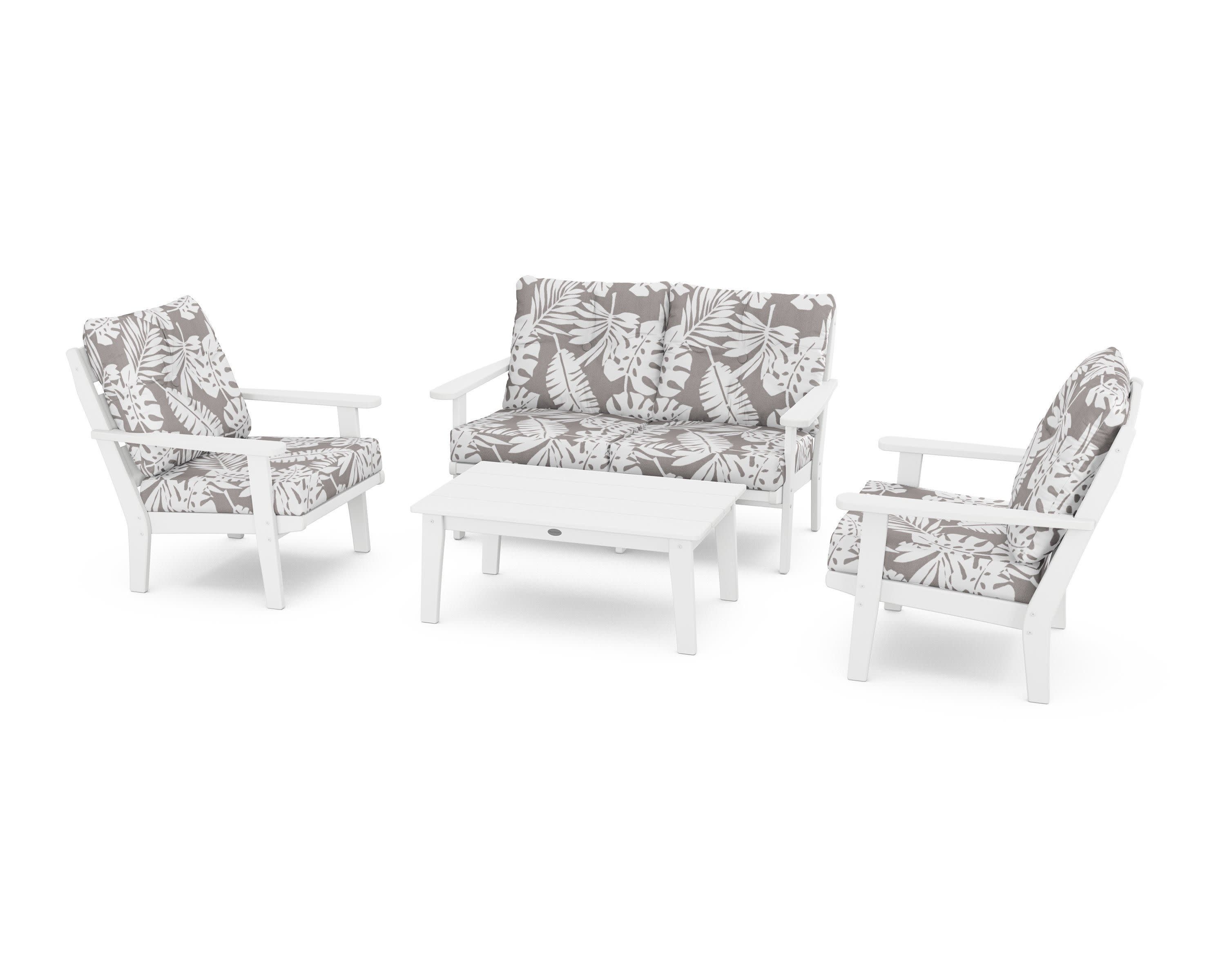 Lakeside 4-Piece Deep Seating Set in White / Leaf Grey Mist