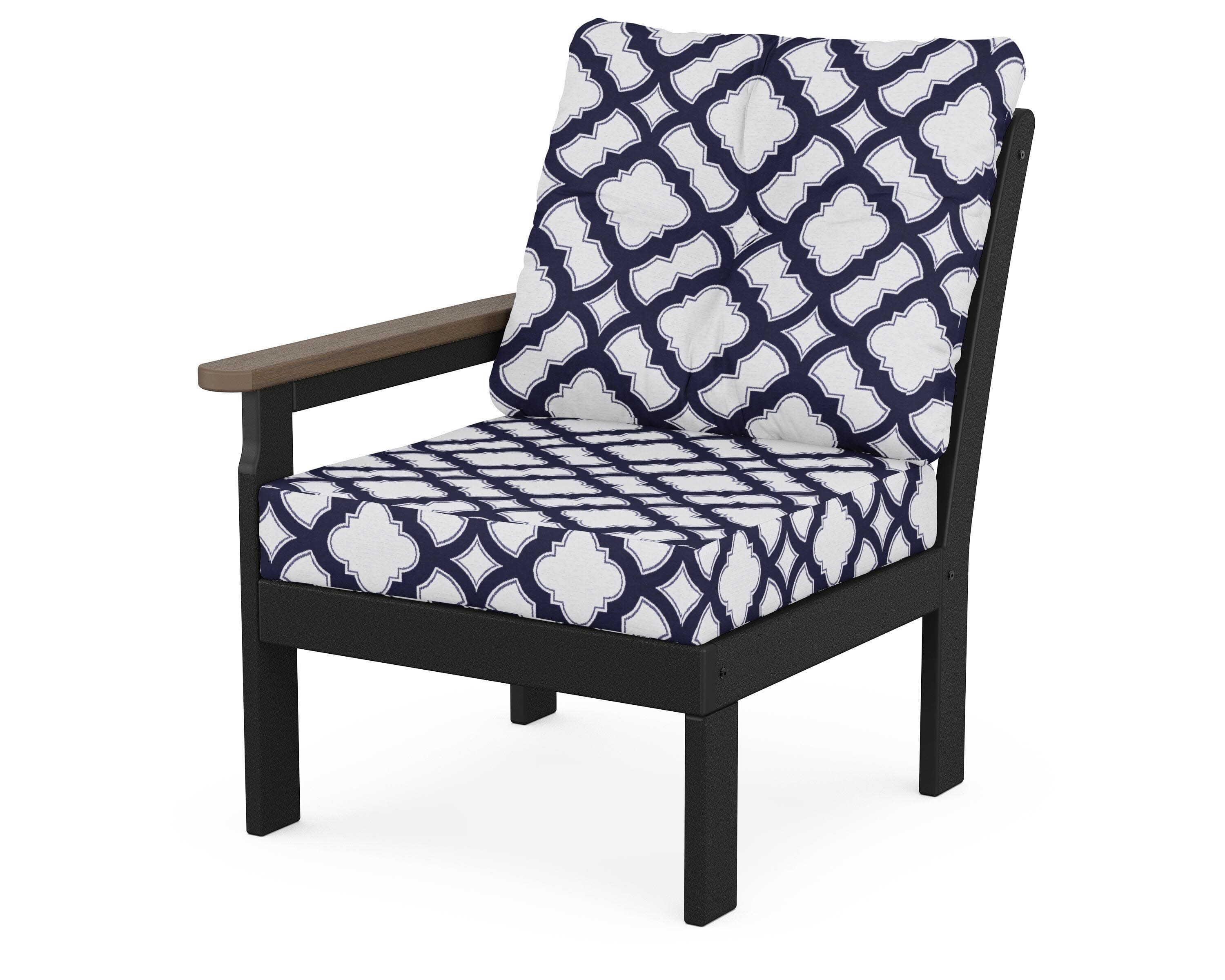 Vineyard Modular Left Arm Chair in Black / Kona / Trellis Navy