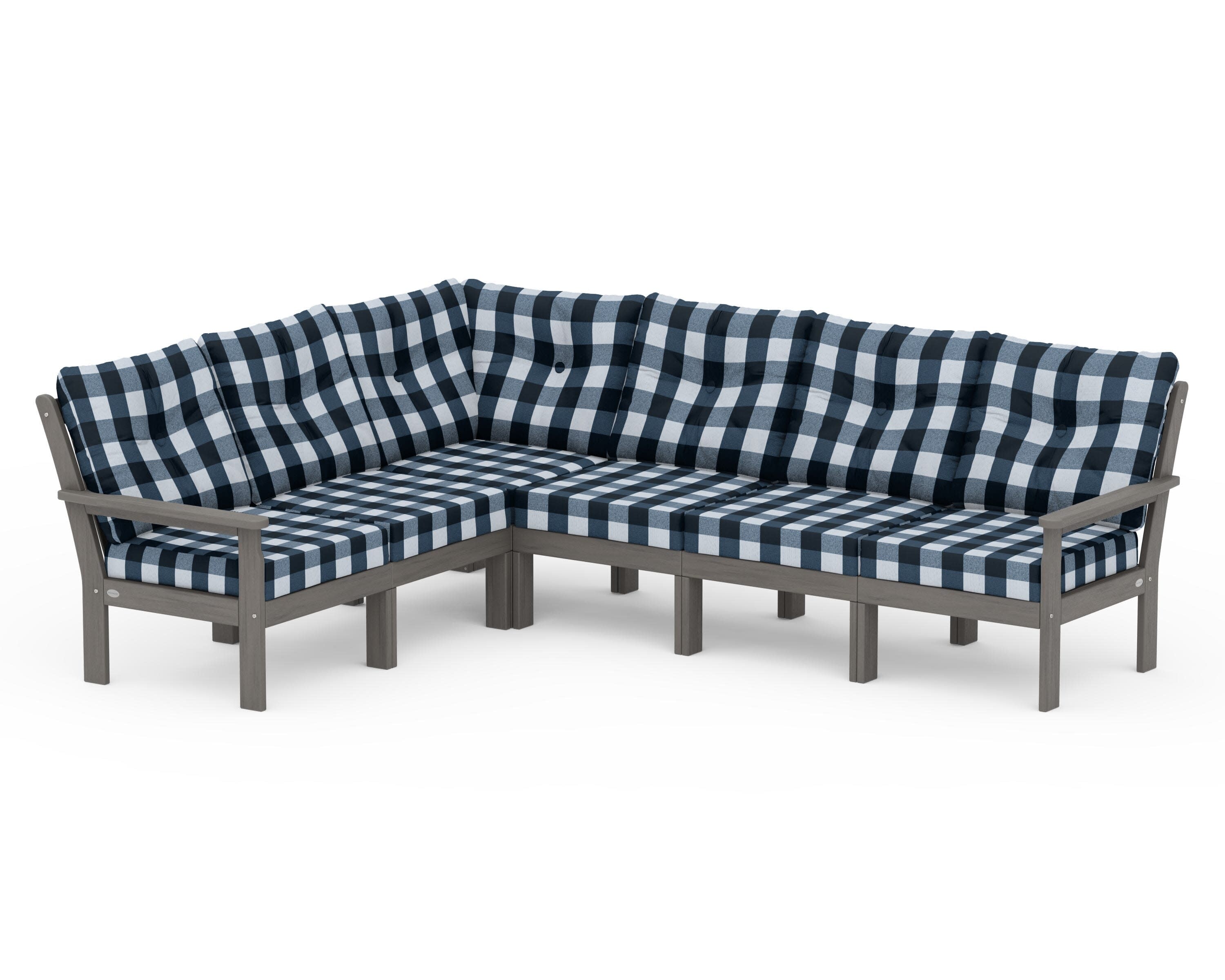 Vineyard 6-Piece Sectional in Driftwood / Buffalo Plaid Marine Indigo