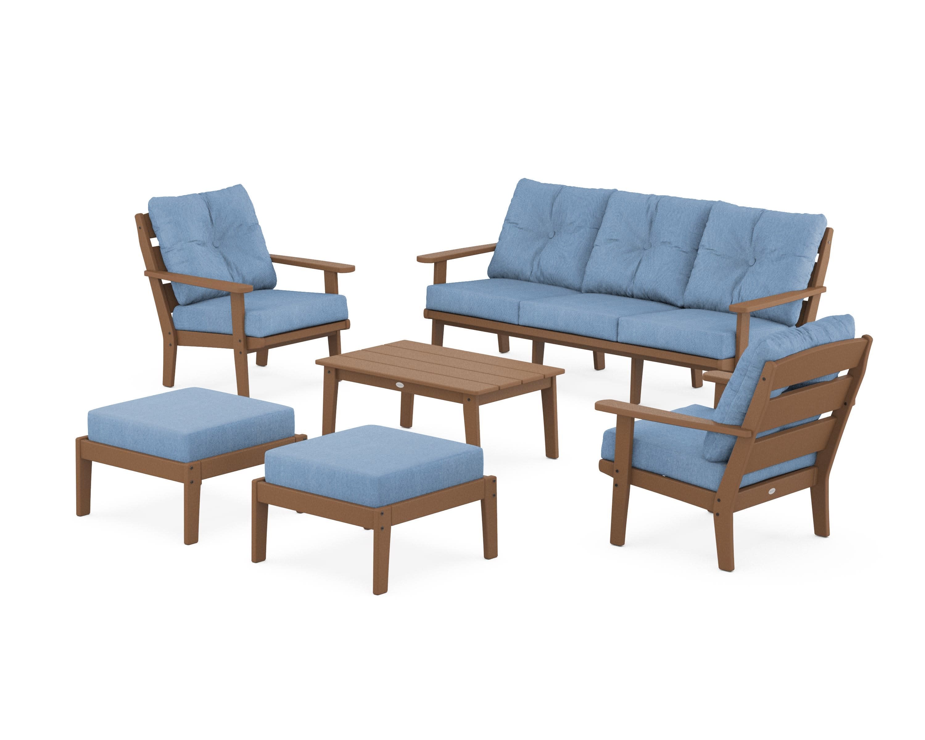 Lakeside 6-Piece Lounge Sofa Set in Teak / Sky Blue