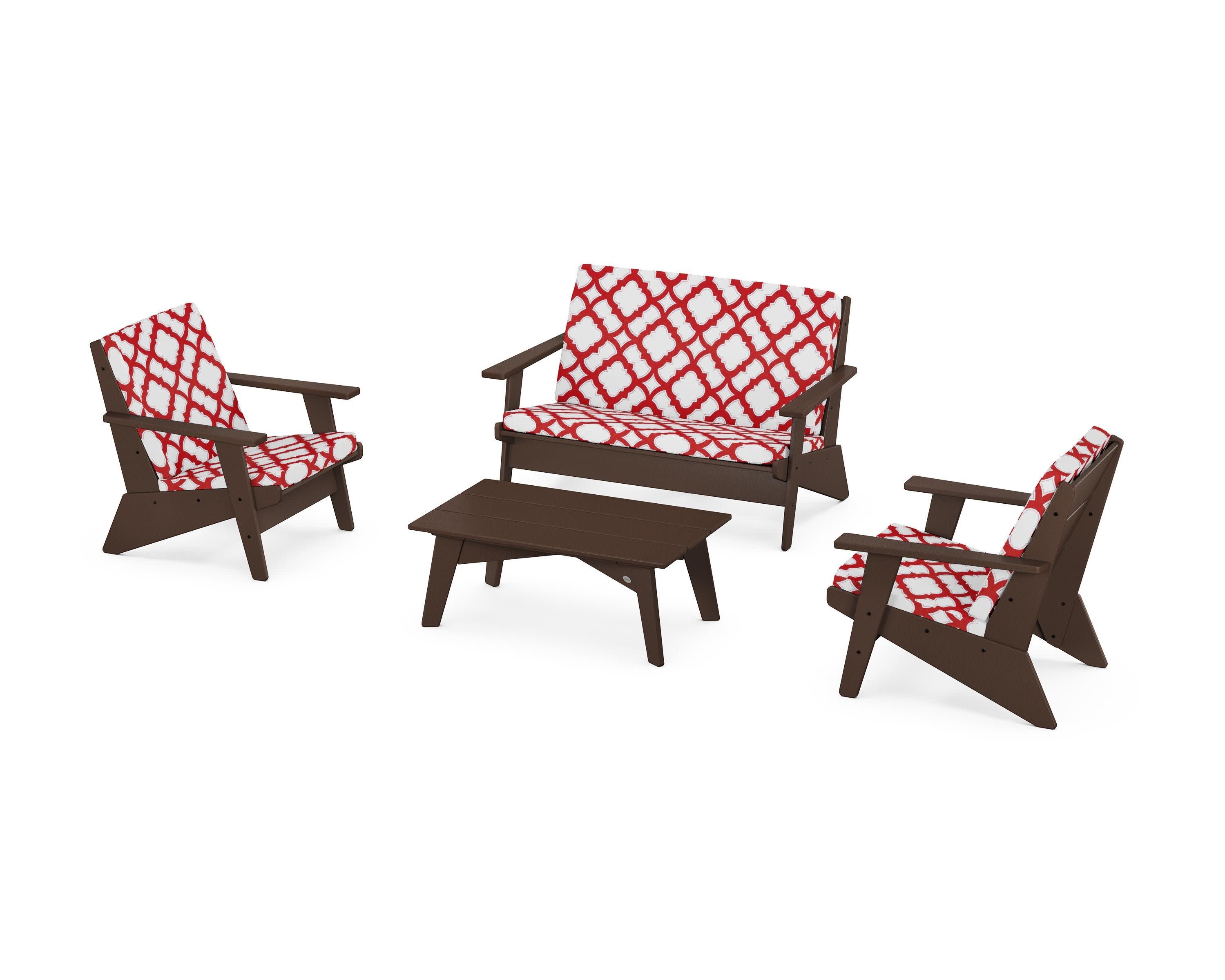 Riviera Modern Lounge 4-Piece Set in Mahogany / Trellis Crimson
