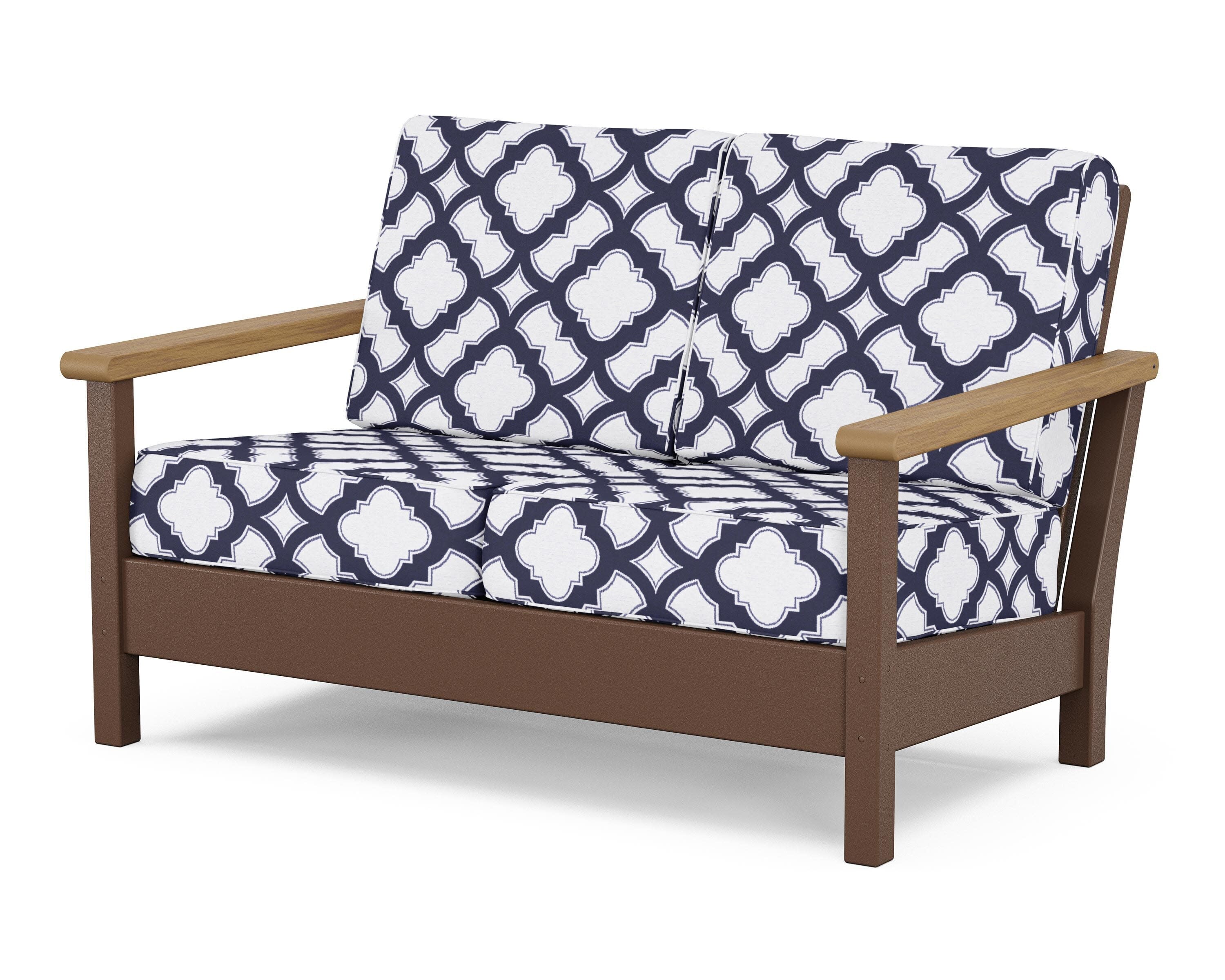 Harbour Deep Seating Loveseat in Mahogany / Natural / Trellis Navy