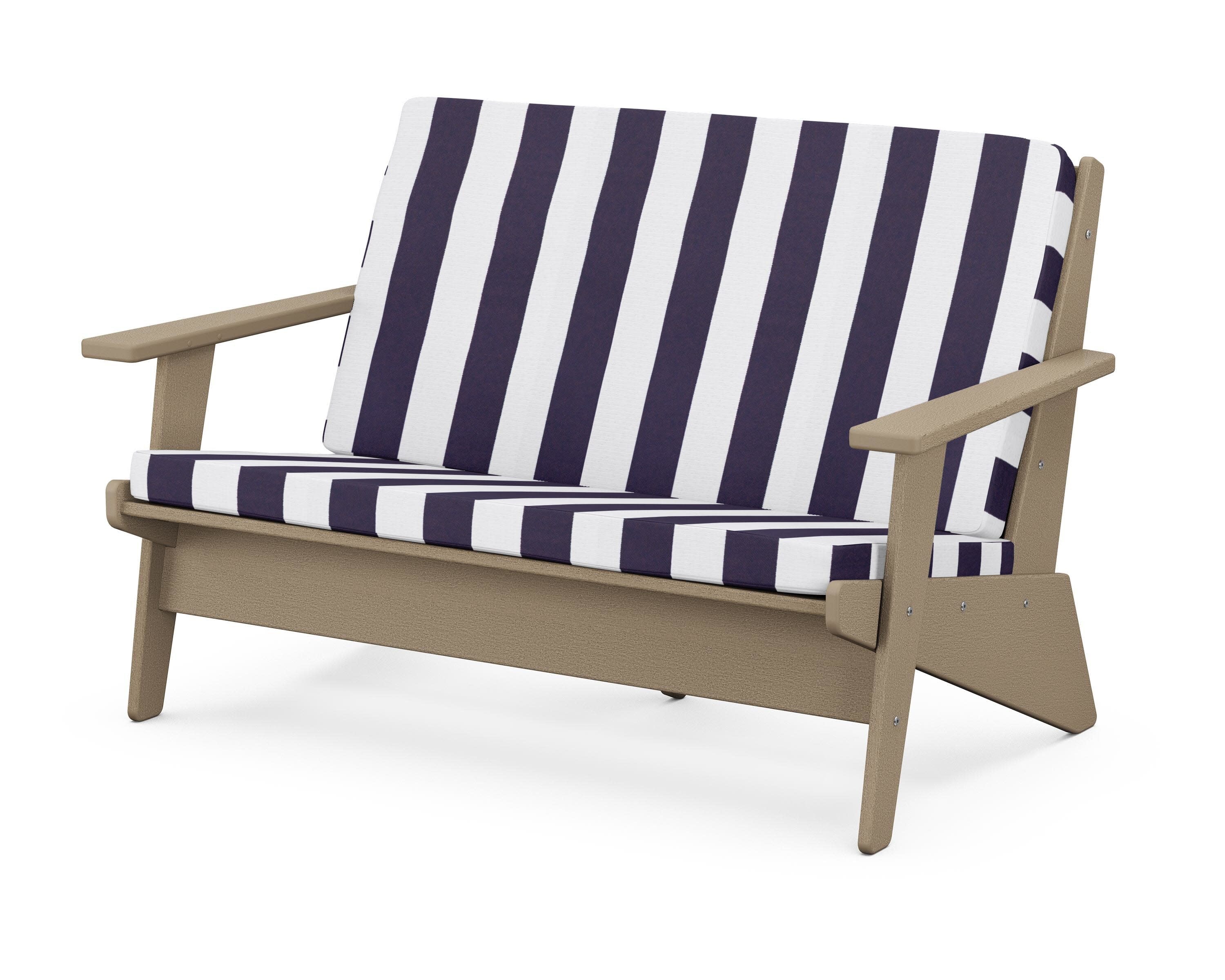 Riviera Modern Lounge Loveseat in Vintage Sahara / Cabana Stripe Navy