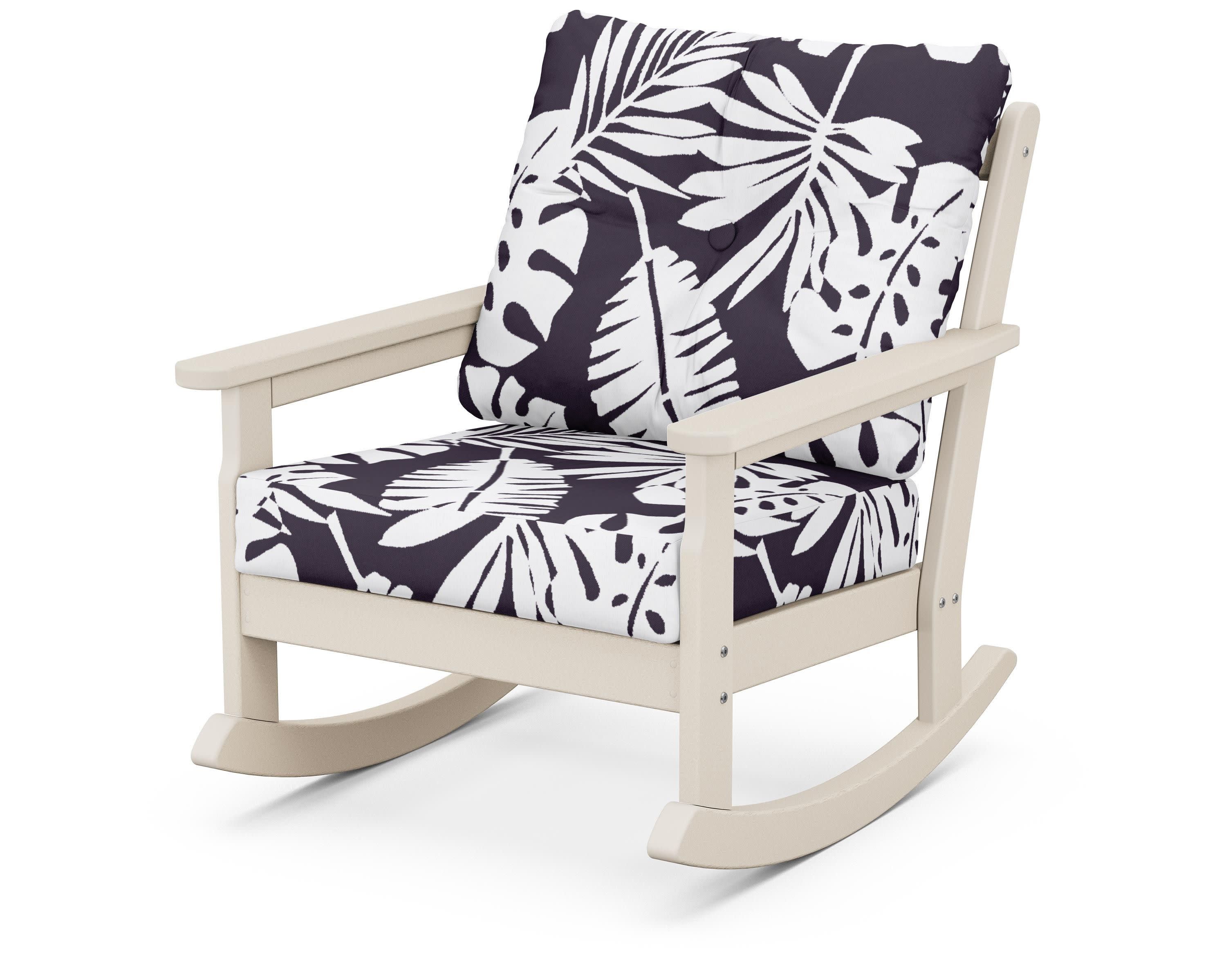 Vineyard Deep Seating Rocking Chair in Sand / Leaf Navy