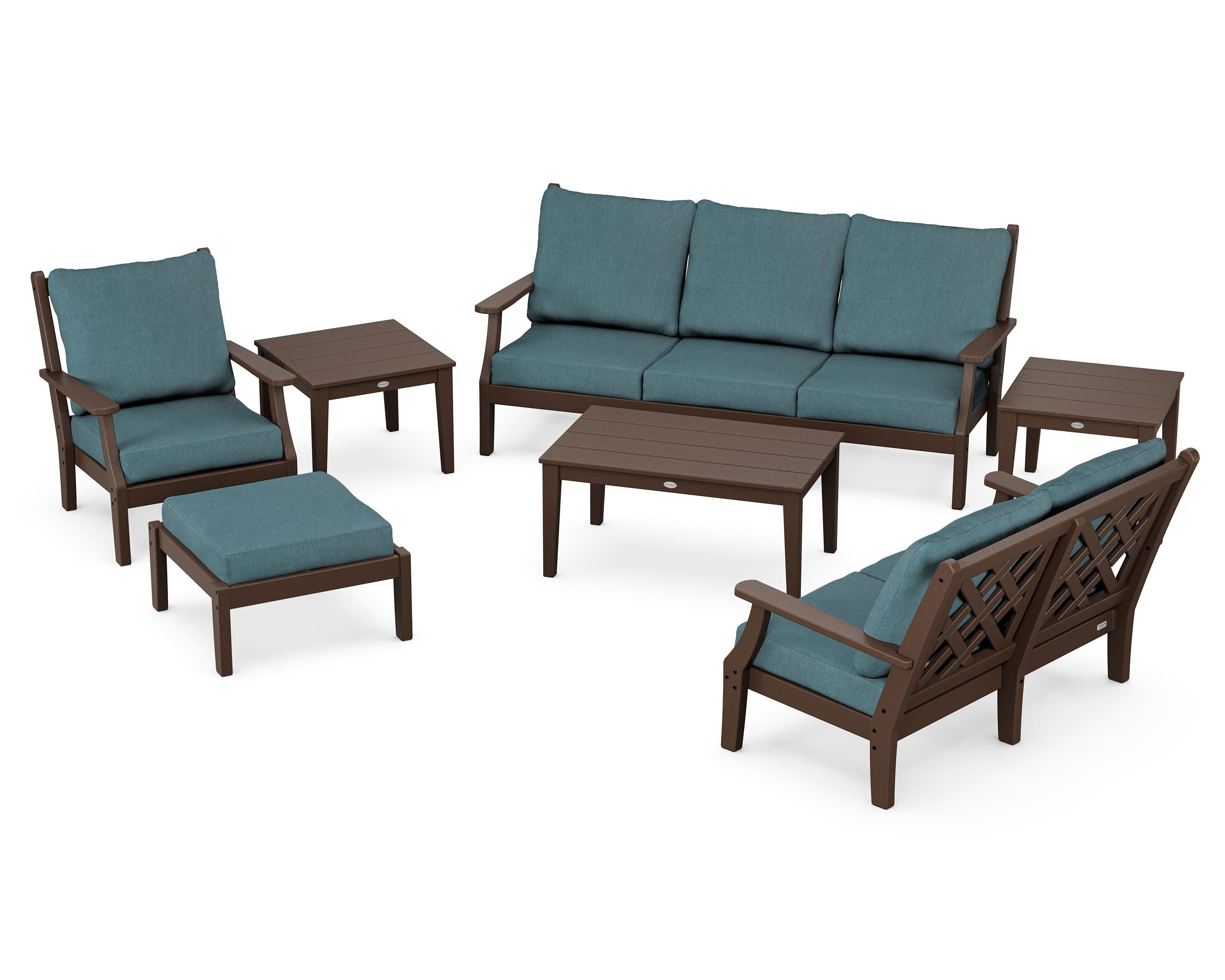 Wovendale 7-Piece Deep Seating Set in Mahogany / Ocean Teal