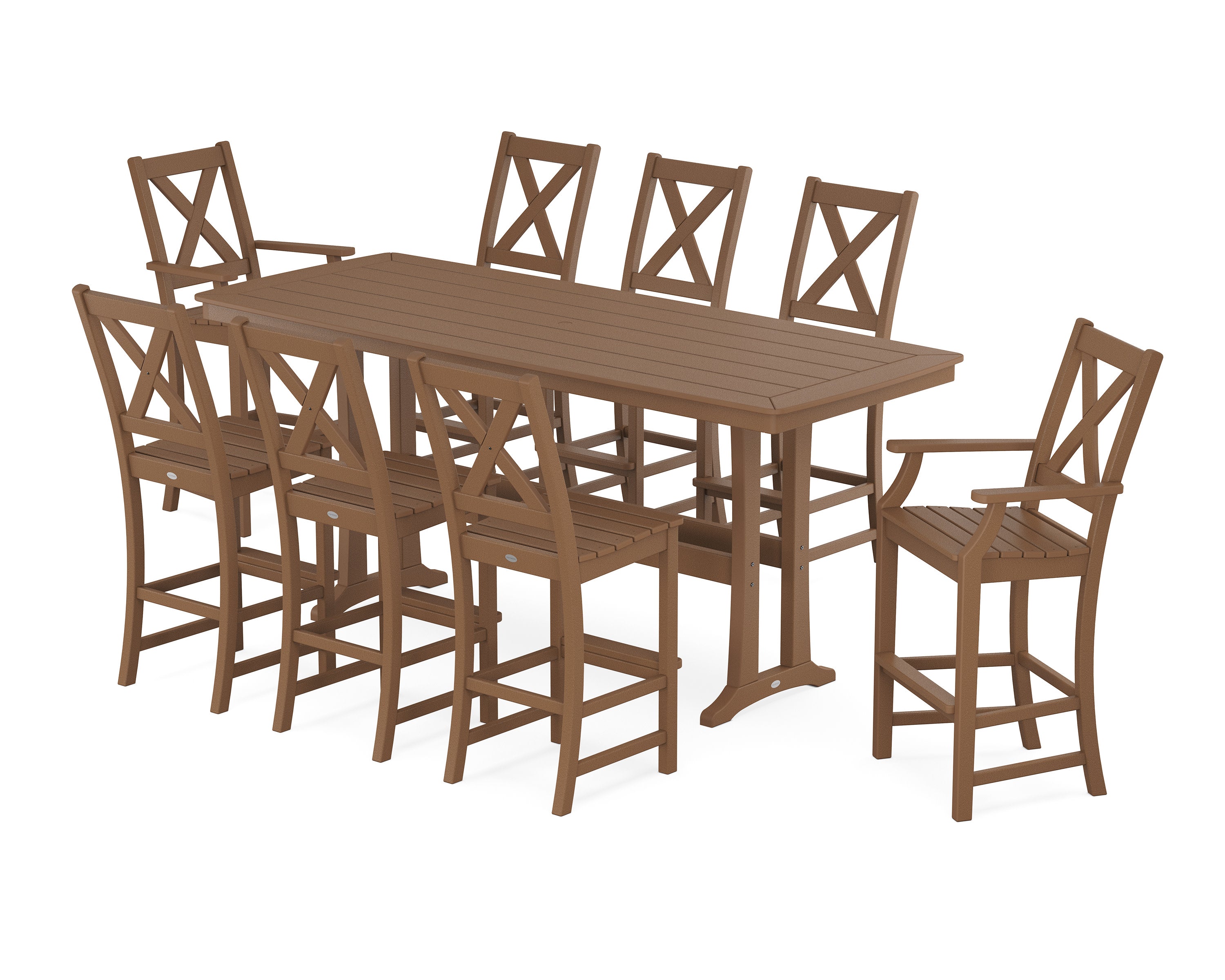 Braxton 9-Piece Bar Set with Trestle Legs in Teak