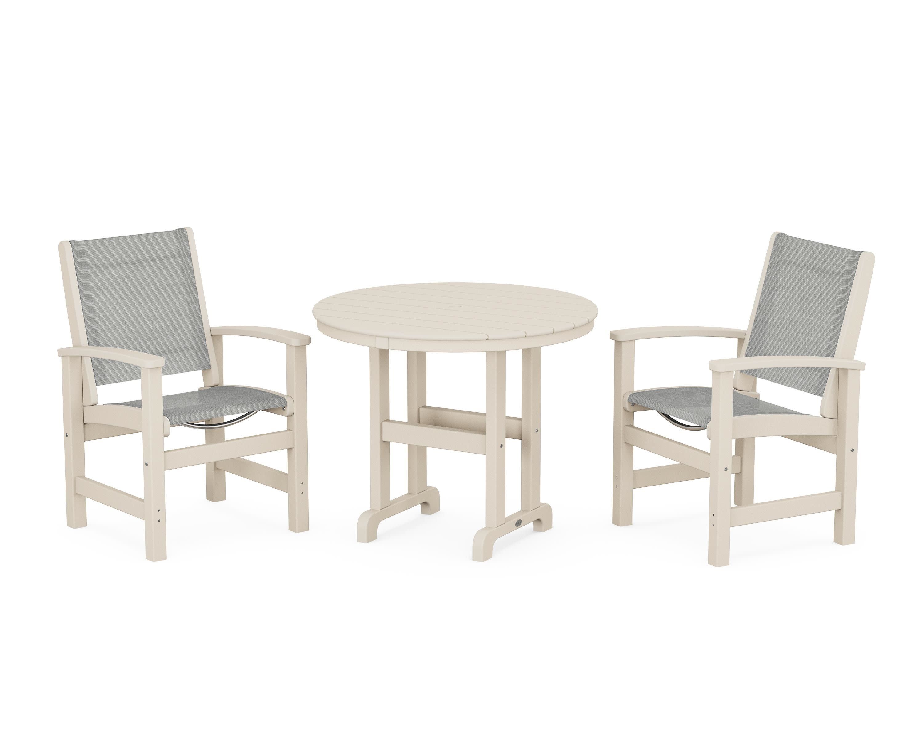 Coastal 3-Piece Round Dining Set in Sand / Metallic Sling