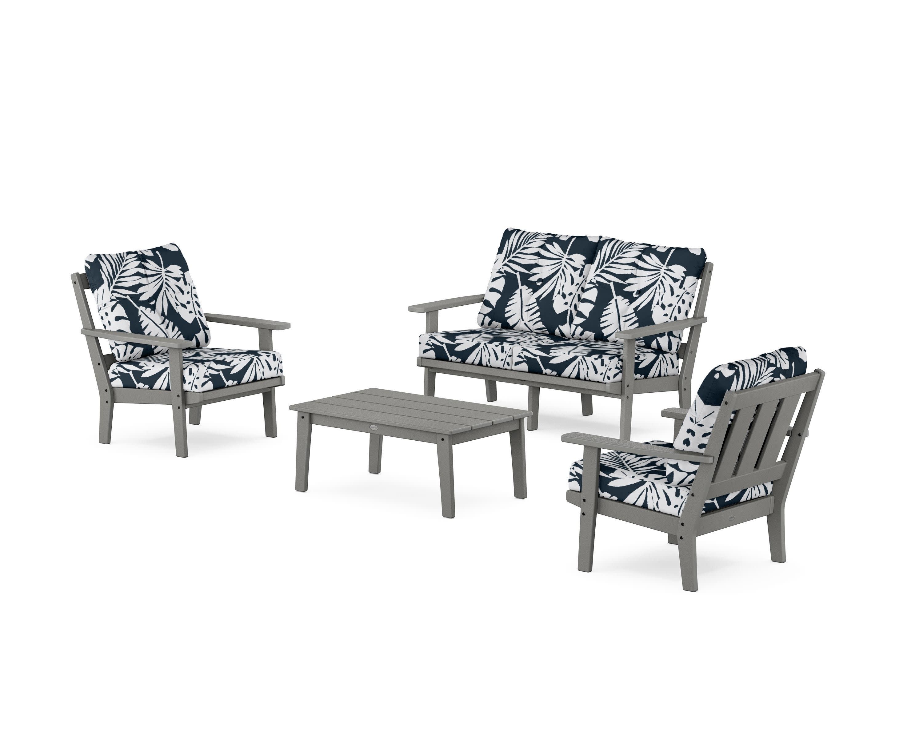 Oxford 4-Piece Deep Seating Set with Loveseat in Slate Grey / Leaf Marine Indigo